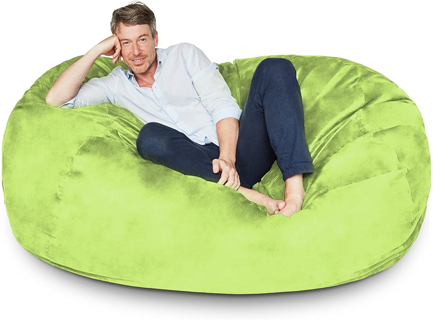 Luxury Microsuede Bean Bag Cover - 6-Foot Machine Washable Replacement Outer Slipcover with Light Green Inlay | Perfect for Living Room, Game Room & Dorm Decor