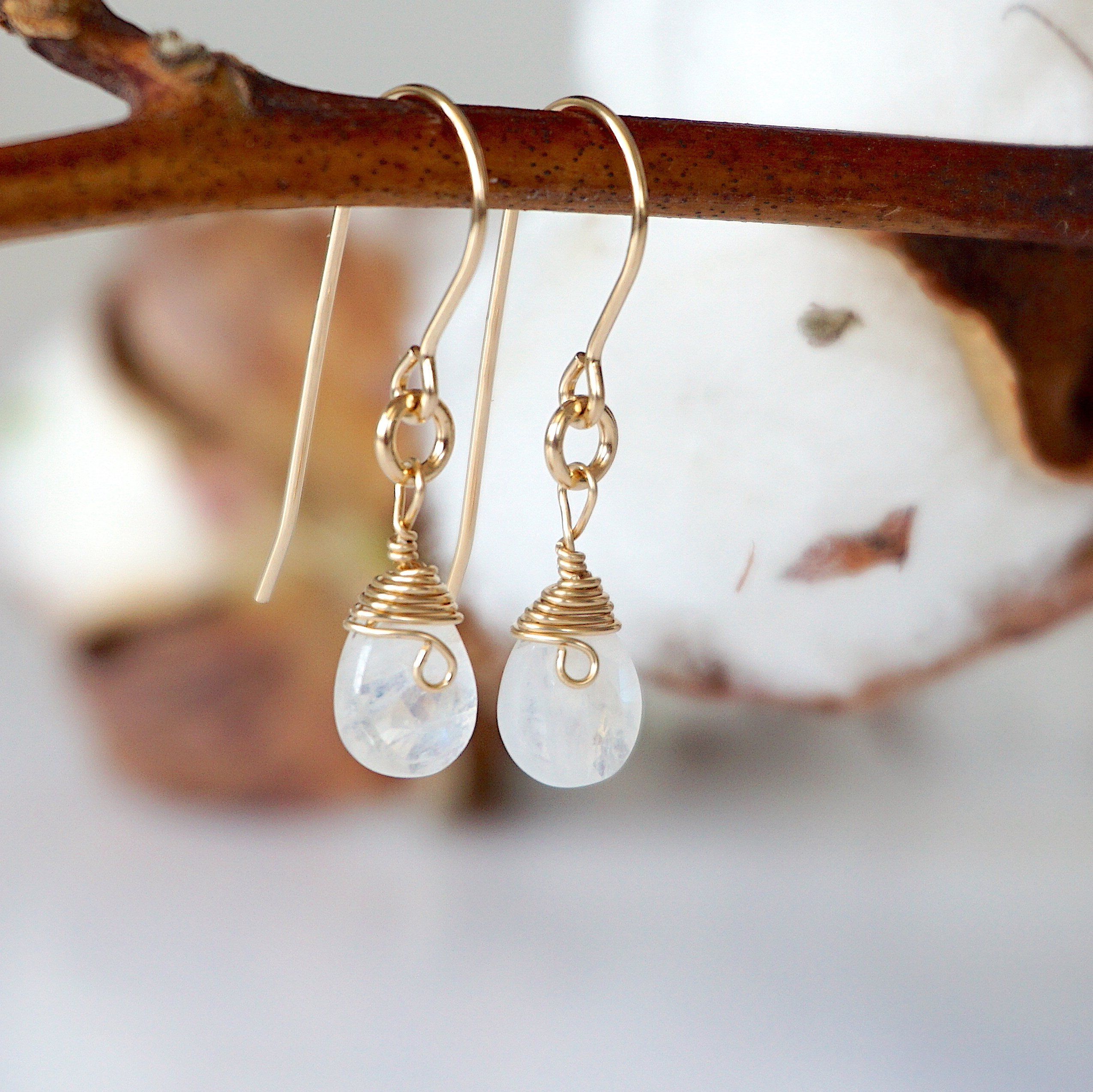 Rainbow Moonstone Teardrop Earrings - 14k Gold Filled Dangle Earrings for Women, Elegant Boho Jewelry Gift for Birthday, Wedding & Special Occasions