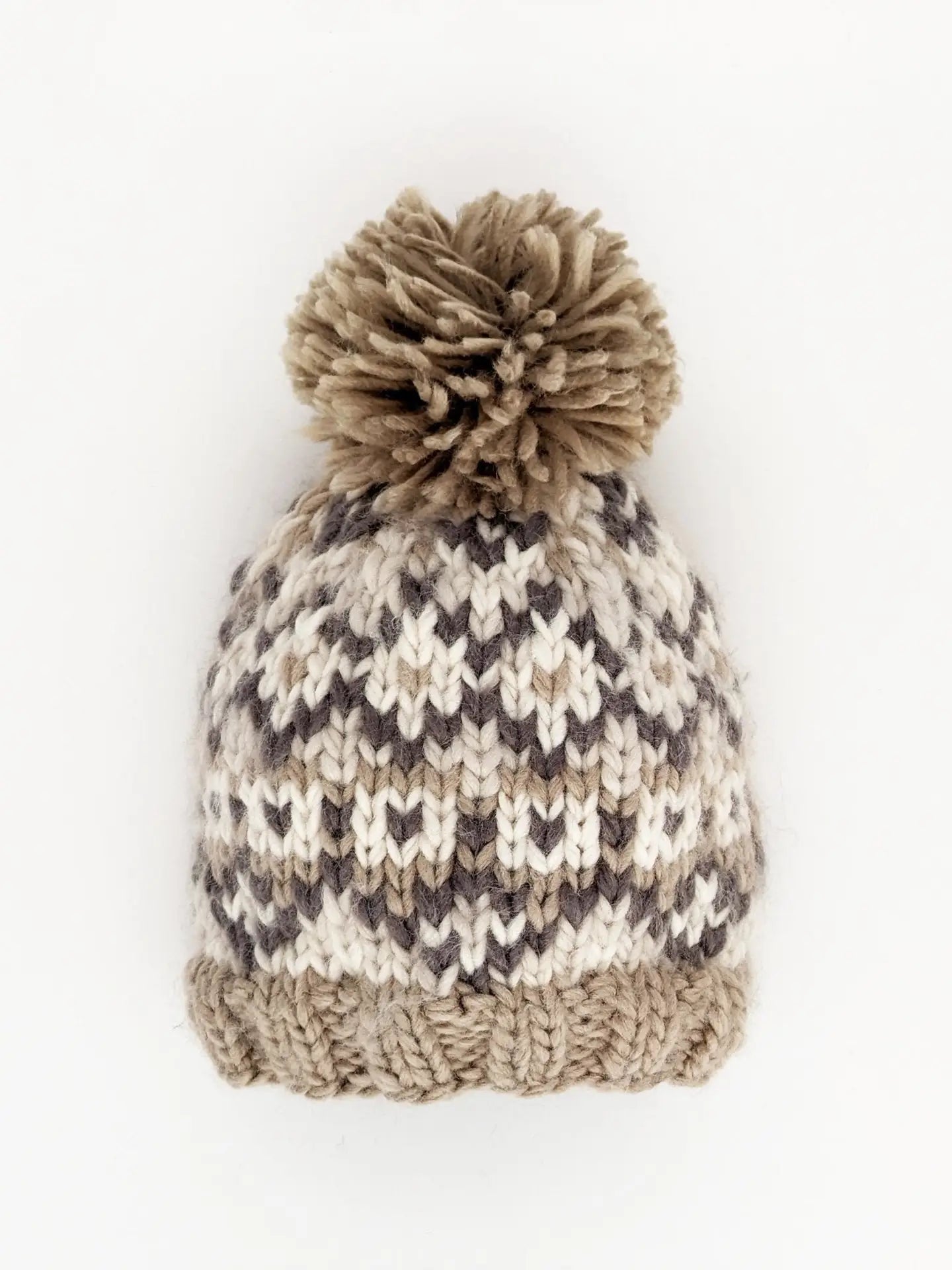 Fair Isle Pebble Beanie Hat for Women & Men - Winter Knit Wool Skull Cap with Nordic Pattern - Perfect for Skiing, Snowboarding & Cold Weather Activities