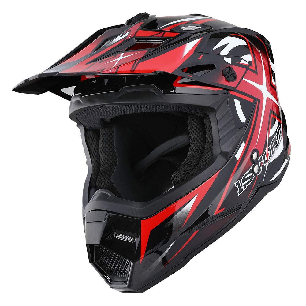1Storm HF801 Adult Motocross Helmet - BMX MX ATV Dirt Bike Racing Helmet with Bluetooth Headset (Sonic Red) | Full Face Protection for Off-Road Motorcycle, ATV & Dirt Bike Riding