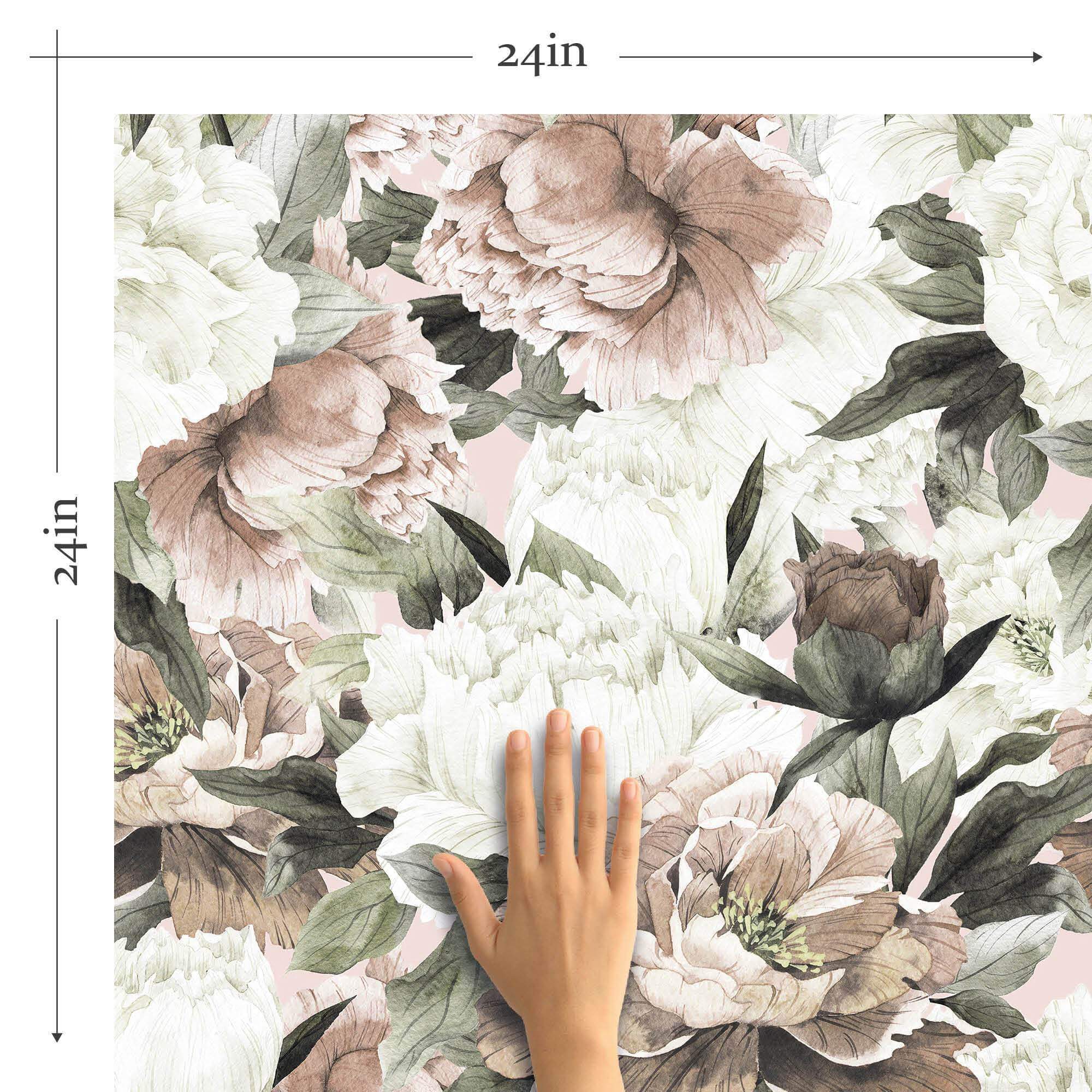 White and Pink Floral Peel & Stick Removable Wallpaper - Self-Adhesive Decorative Wall Covering for Bedroom, Nursery, Living Room & Home Office Decor
