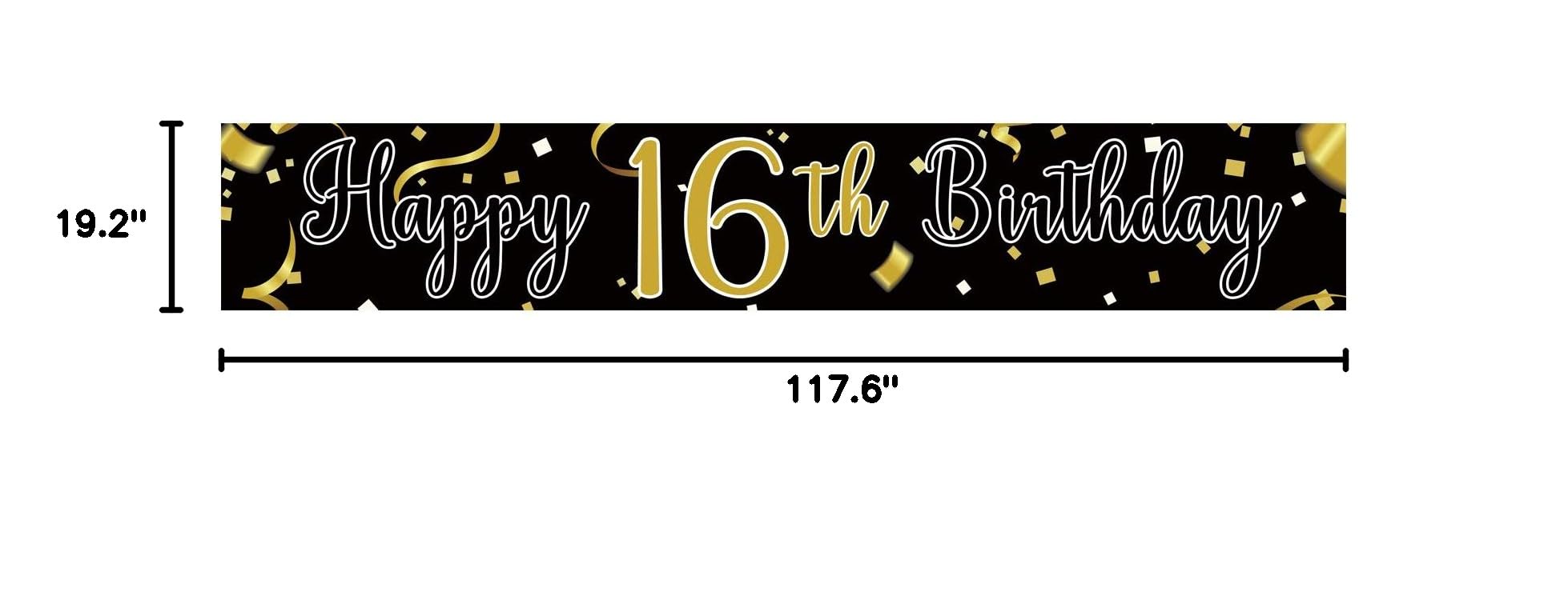 Large Happy 16th Birthday Banner - Cheers to 16 Years & 16 Fabulous - Hanging Party Decoration for Sweet 16 Celebrations - 9.8 x 1.6 ft Birthday Decor - Perfect for Teen Parties, Milestone Events & Photo Backdrops