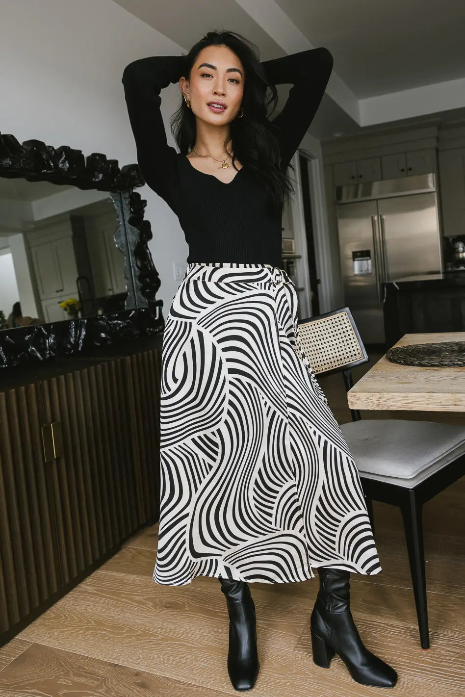 Lydia Abstract Skirt - Women's Boho Flowy Midi Skirt with Unique Print | Perfect for Summer Festivals, Beach Vacations & Boho Chic Outfits