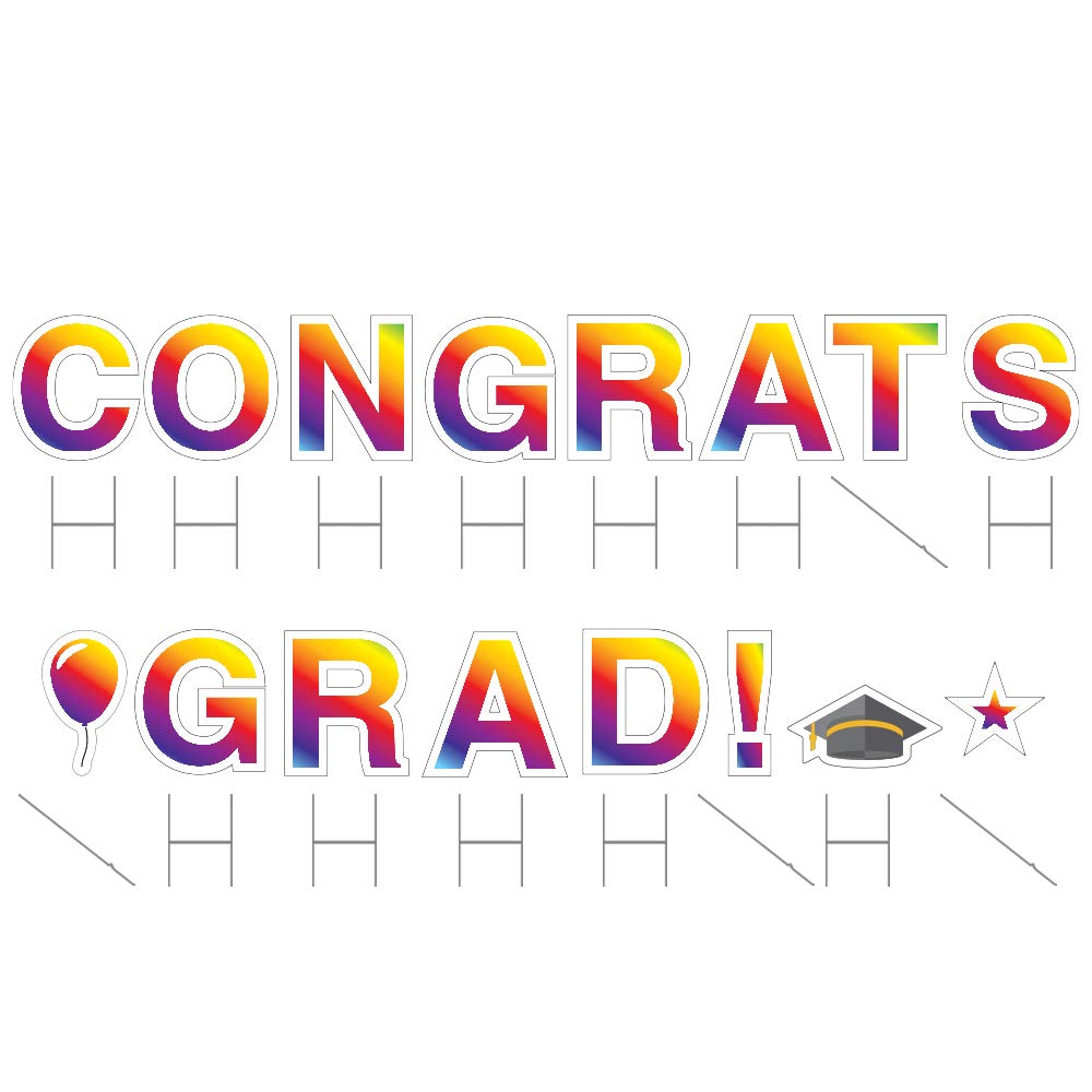 Vispronet Congratulations Graduation Yard Sign with Stakes - 18 Inch Tall Weather-Resistant Letters & Steel Stakes - High School & College Graduation Decorations (Rainbow) - Perfect for Outdoor Lawn, Garden & Graduation Party Decor