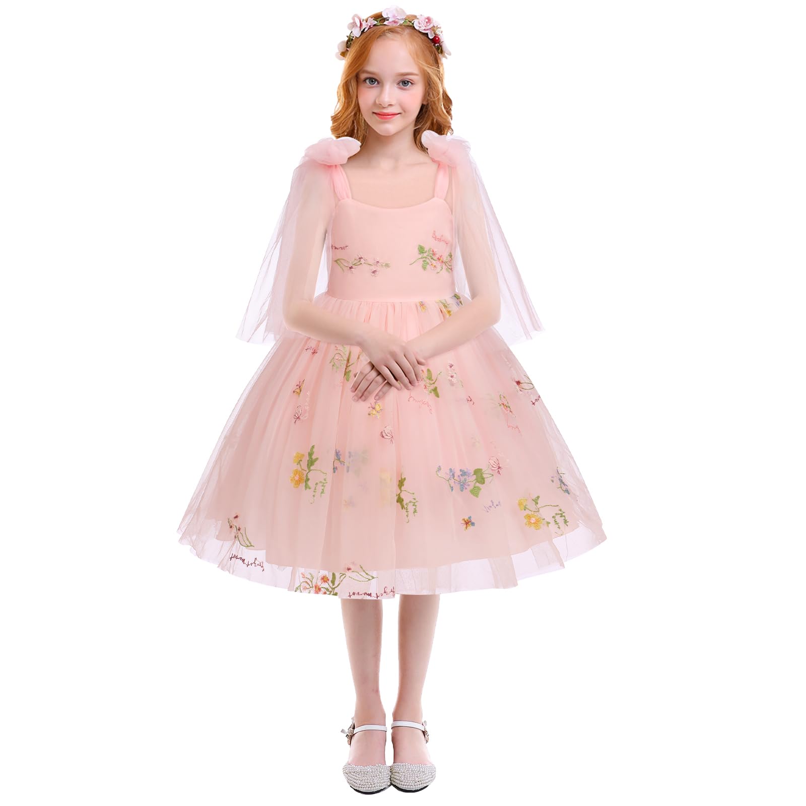 Baby Flower Girl Dress - Sleeveless Spaghetti Strap Floral Embroidered Princess Tutu Dress for Toddler Birthday Party & Fairy Wedding - Perfect for Pageants, Photo Shoots & Special Occasions
