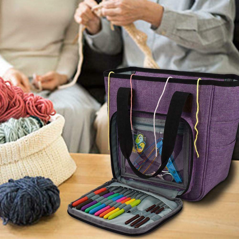 Large Knitting Bag for Yarn Storage - Portable Crochet Tote with High Capacity, Perfect for Organizing Knitting Supplies & Unfinished Projects - Great for Travel, Home Crafting & Knitting Groups