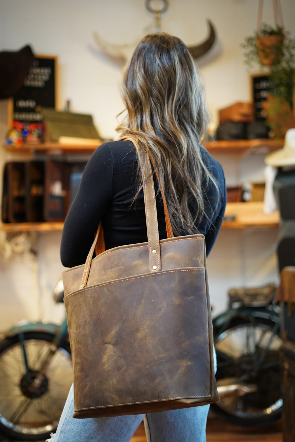 Premium Full Grain Buffalo Leather Tote Bag - Brown | Stylish & Durable Women's Handbag for Work, Travel & Everyday Use