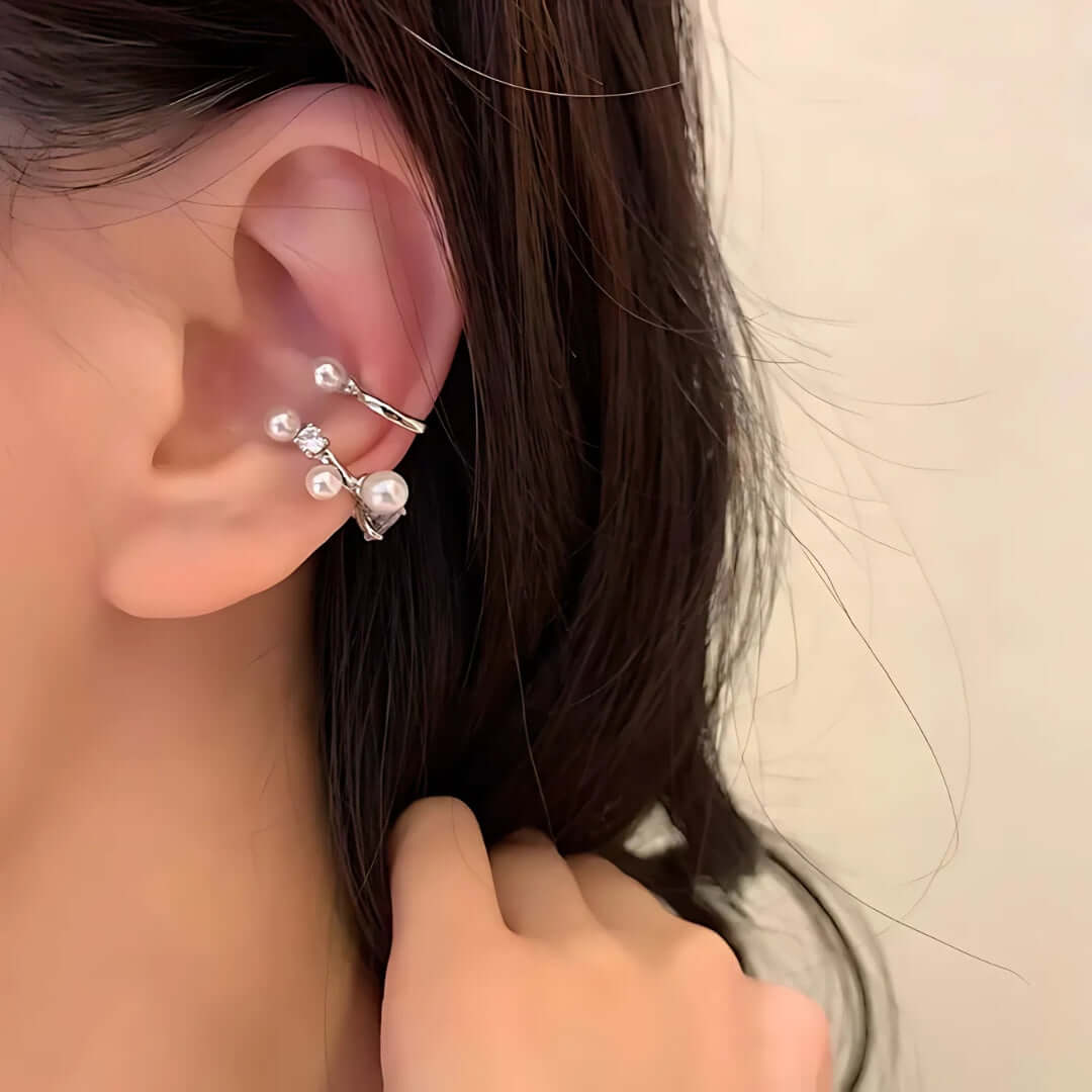 Trendy Pearl Layering Non-Pierced Ear Cuffs Set | L2D12 | Elegant Boho Jewelry for Women, Perfect for Weddings, Parties & Everyday Wear