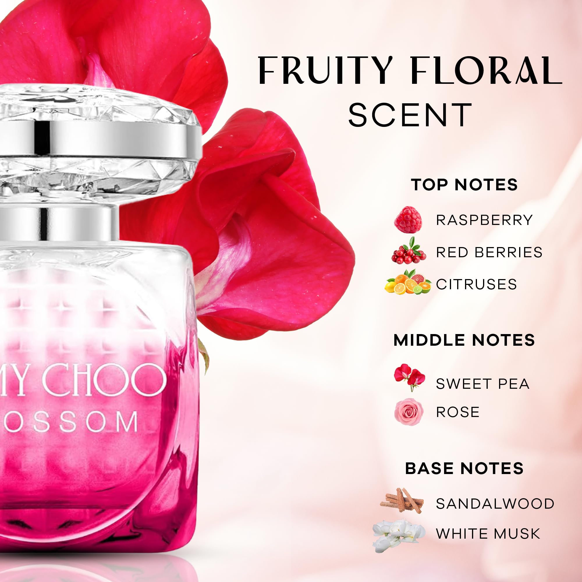 Broozy Women's Perfume Gift Set - 60ml Jimmy Choo Blossom Eau de Parfum + 2 Travel Size 10ml Mini Perfumes | Floral Fragrance Sampler for Everyday Wear, Date Night & Special Occasions