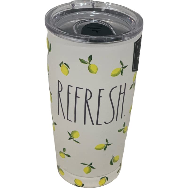 Rae Dunn Insulated Stainless Steel Tumbler 17oz - Black Travel Mug with Yellow Lemon Design & 