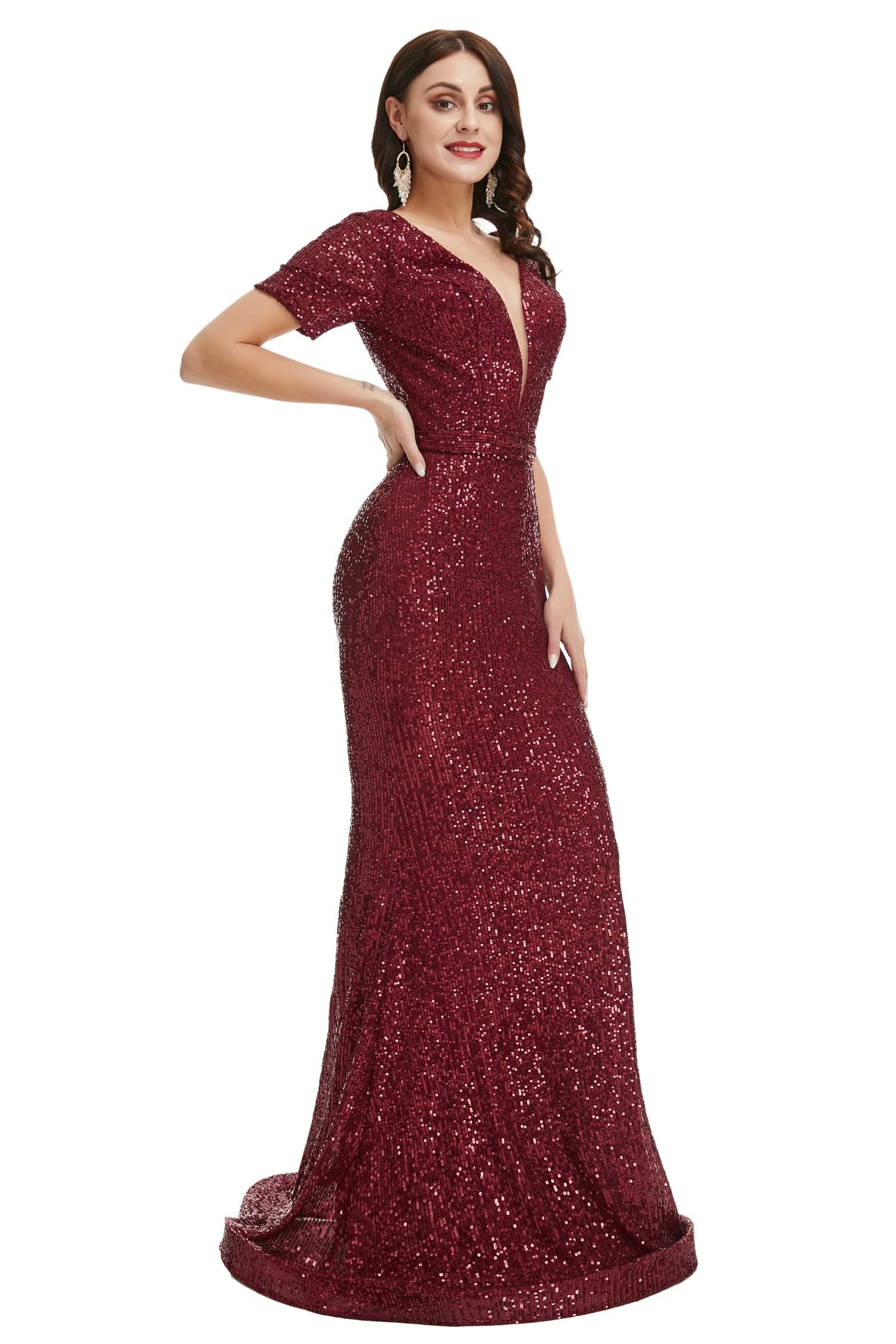 Engerla Women's Sparkly Sequin Mermaid Evening Dress Short Sleeve V-Neck Formal Gown for Prom, Party, Wedding, Bridesmaid | Perfect for Cocktail Parties, Date Nights & Special Occasions