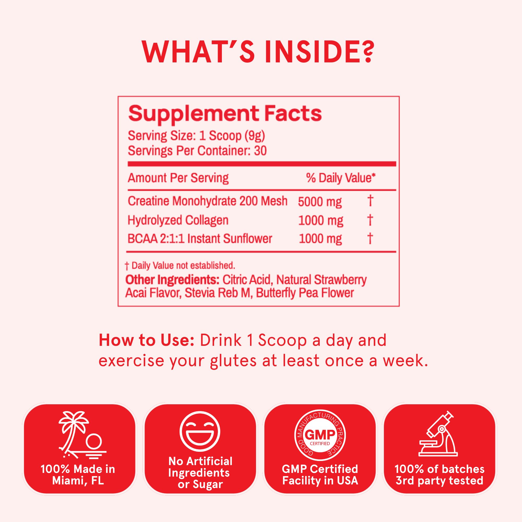 Best Creatine Monohydrate Powder for Women - Vegan Micronized Creatine with Collagen & BCAAs, 5g per Serving - Energy Boost & Muscle Support - 30 Servings, Strawberry Acai Flavor - Perfect for Post-Workout Recovery & Fitness Goals