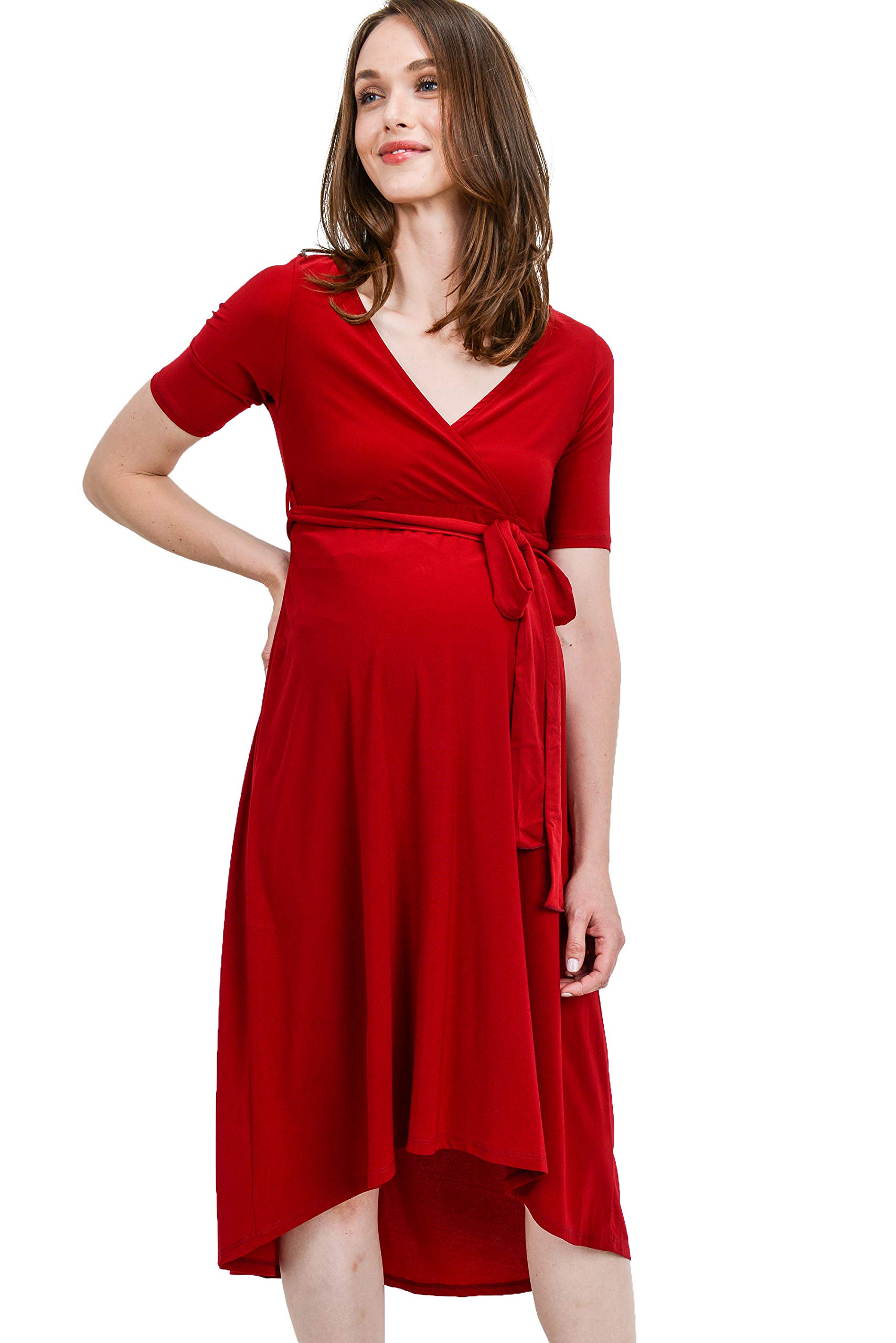 Maternity Wrap Dress for Women - Mid-Length with Adjustable Waist Belt | Perfect for Pregnancy, Nursing & Postpartum Comfort