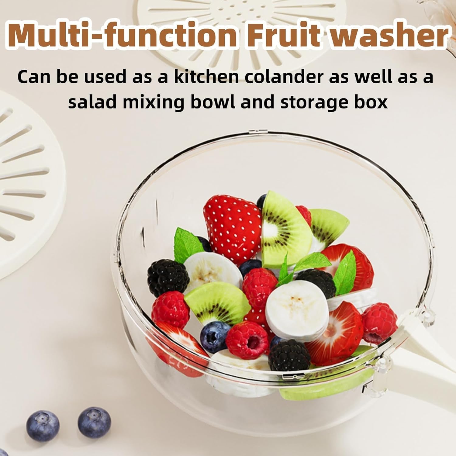 2-in-1 Multifunctional Fruit and Vegetable Washing Bowl with Drainer & Strainer - White Kitchen Colander for Fresh Produce Cleaning (Set of 2) - Perfect for Washing Berries, Salads, and Meal Prep