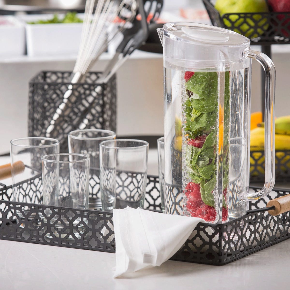 Stainless Steel Fruit Infuser Water Pitcher with Lid - 2.5L BPA-Free Glass Jug for Detox & Flavored Water - Perfect for Home, Office & Gym Hydration