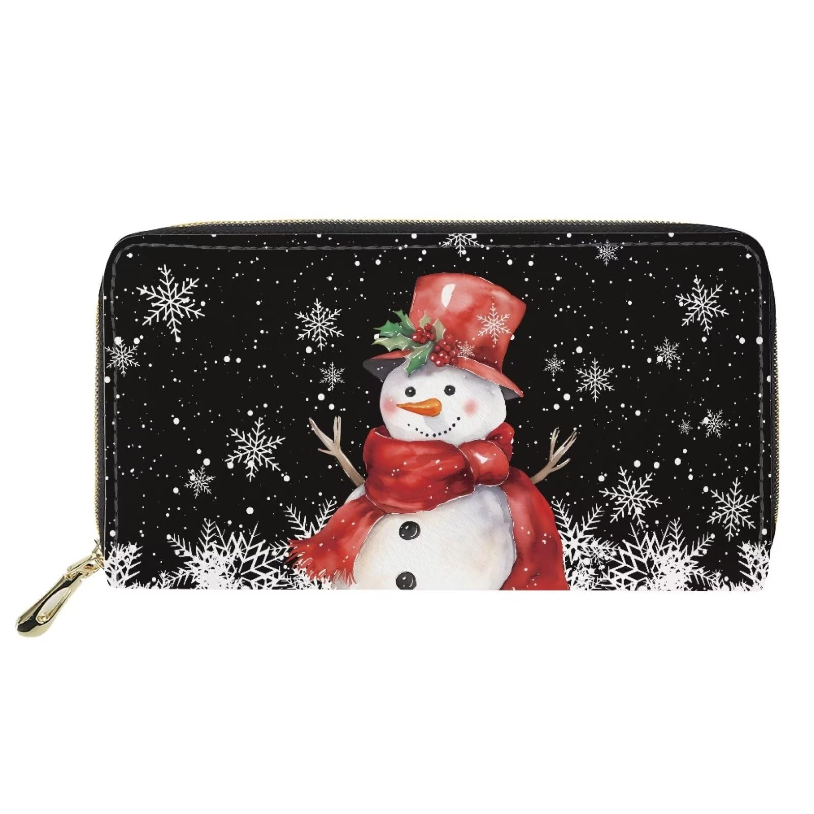 Multi-Functional Women's Carry on Wallet - Essential Cash Organizer for Daily Use, Cute Ladies Wallet with Snowman Design - Perfect for Travel, Shopping & Christmas Gifts (Red)