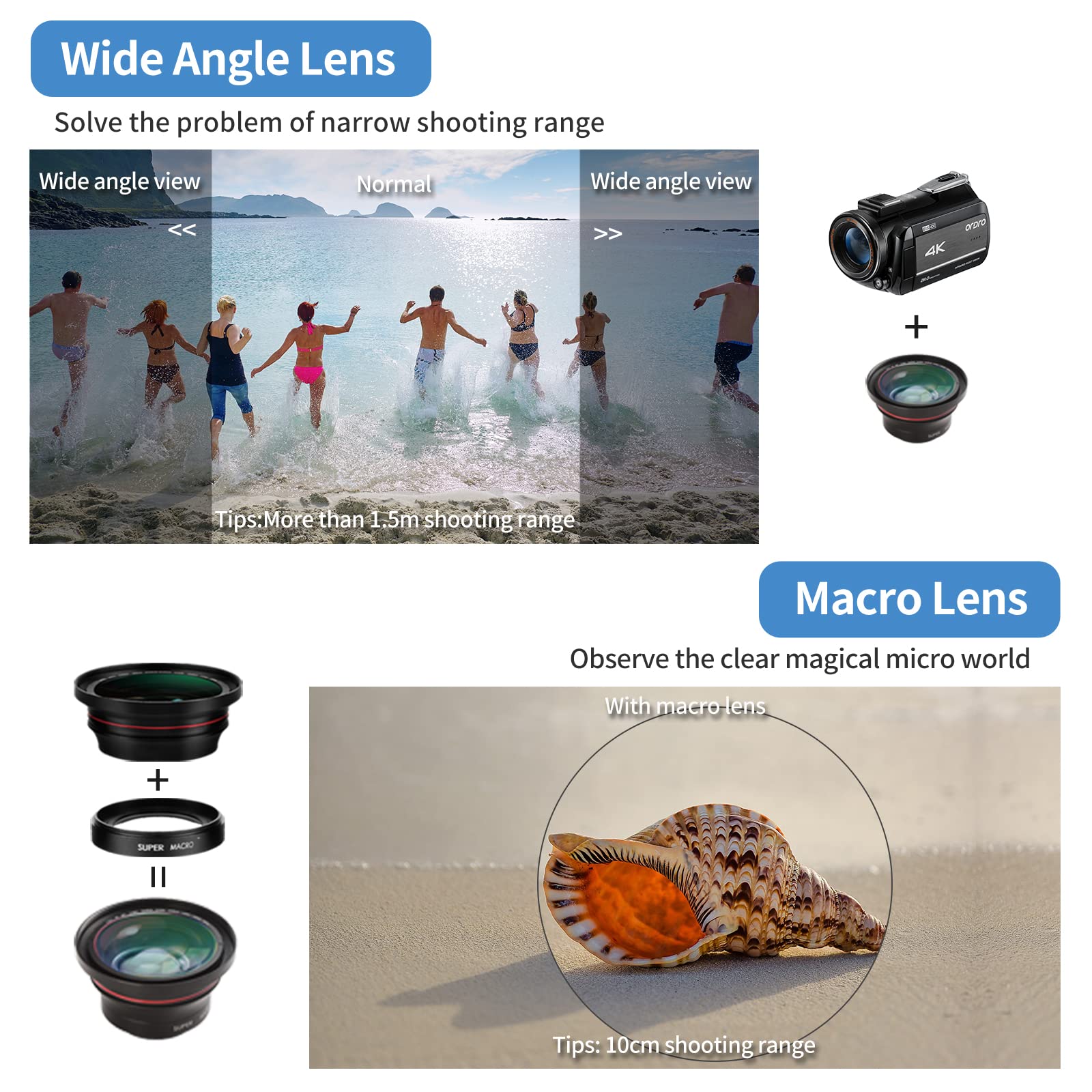 ORDRO AZ30 4K UHD Vlogging Camera with Wi-Fi, Night Vision & Microphone - 1080P 60FPS YouTube Camera Kit with Wide Angle Lens, Handheld Stabilizer & 32GB TF Card - Perfect for Travel Vlogging, Live Streaming & Content Creation