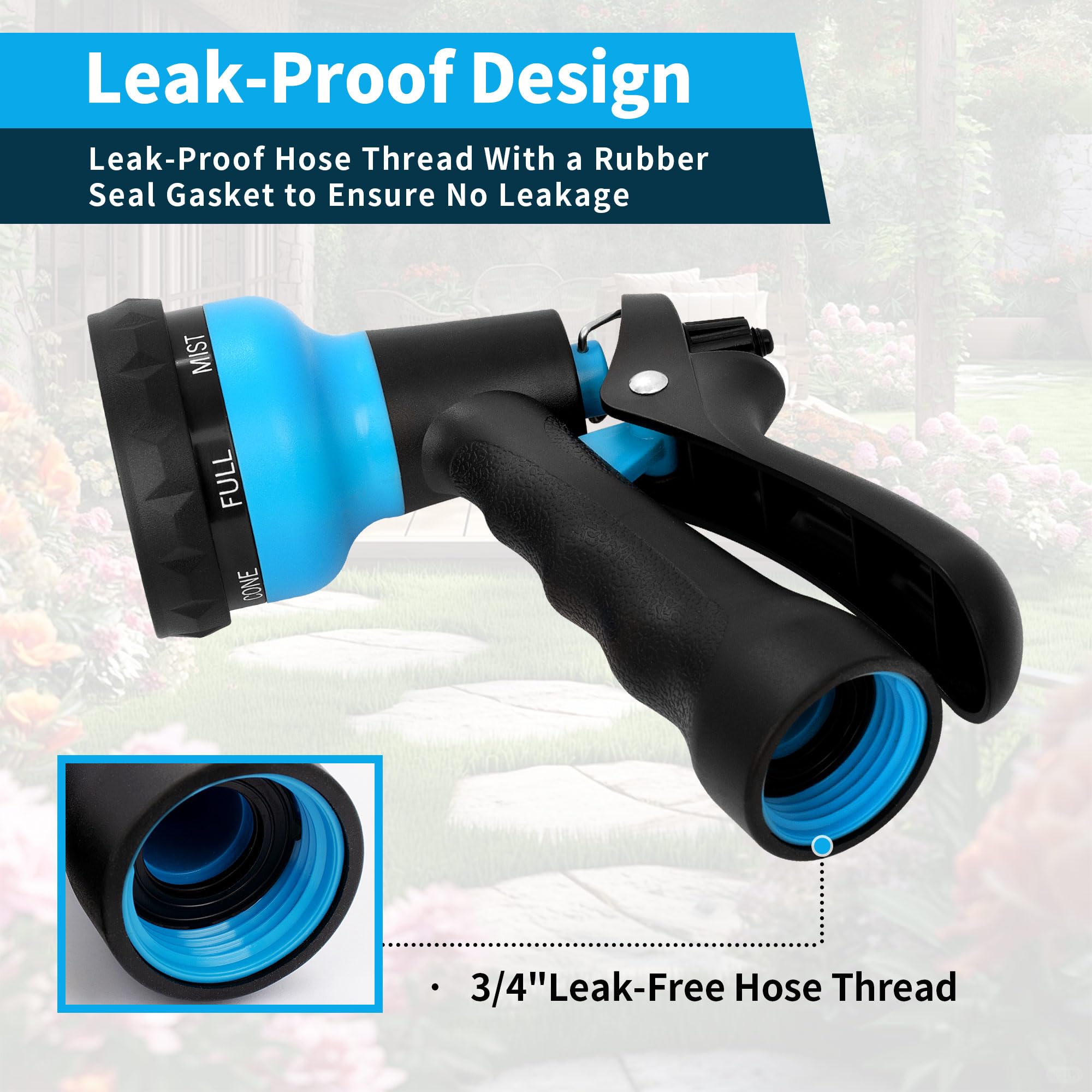 Heavy Duty Garden Hose Nozzle - 7 Adjustable Spray Patterns for Car Washing, Plant Watering & Pet Showering