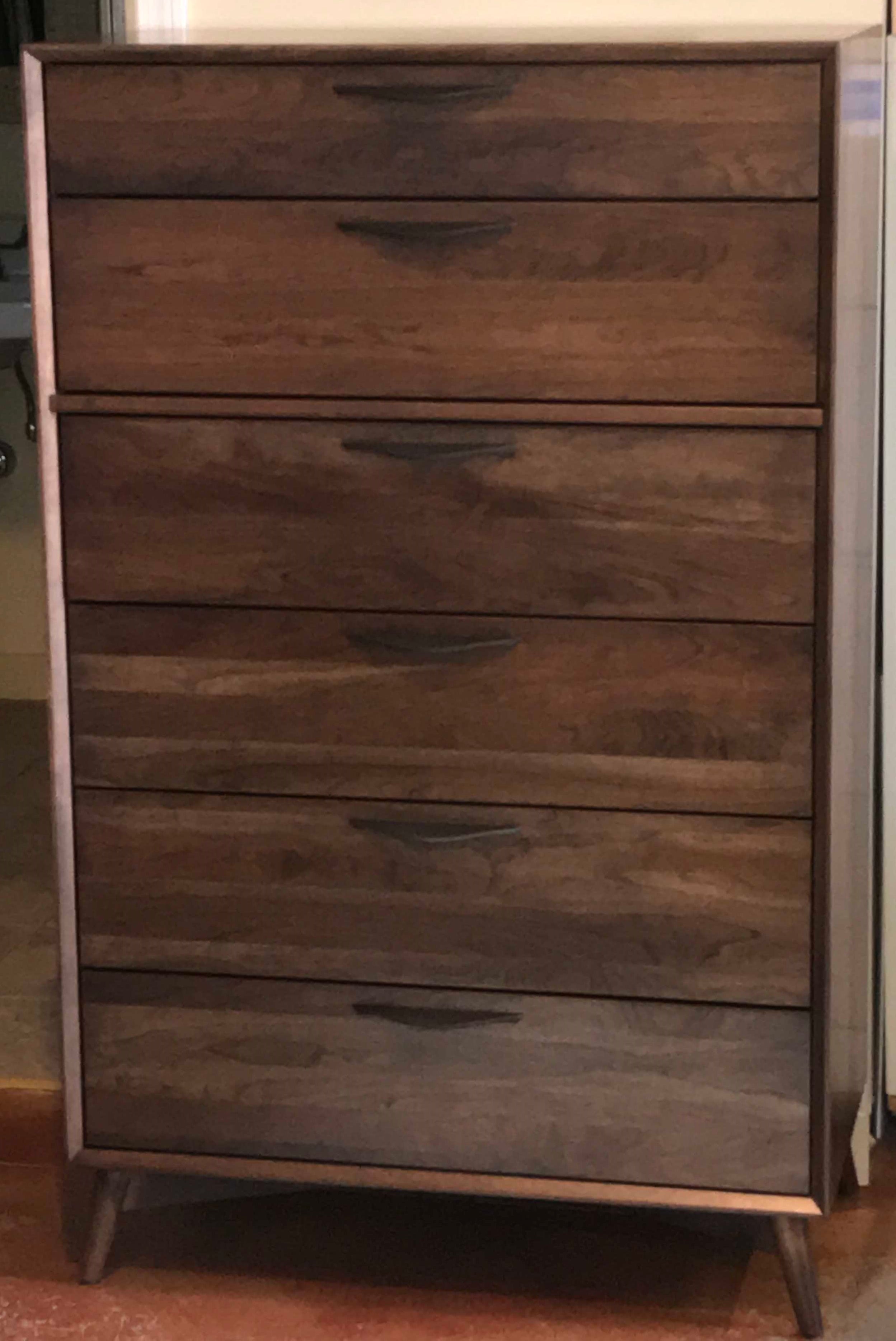 Modern Cherry Wood Chest of Drawers - 5-Drawer Storage Dresser for Bedroom, Living Room & Office - Space-Saving Furniture with Smooth Gliding Drawers