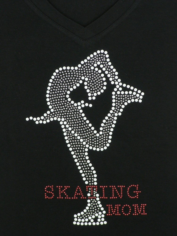 DivaDesigns Women's Rhinestone Studded Graphic T-Shirt - Skating Mom Tee - Black Cotton Bling Top for Casual Wear & Skate Enthusiasts