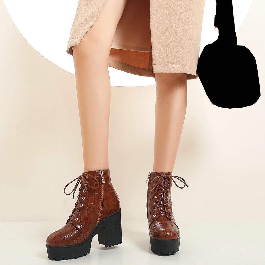 Parisuit Women's Chunky Lace Up Booties - Platform High Heel Ankle Boots for Autumn & Winter | Fashion Shoes for Women | Perfect for Office, Party & Casual Outfits