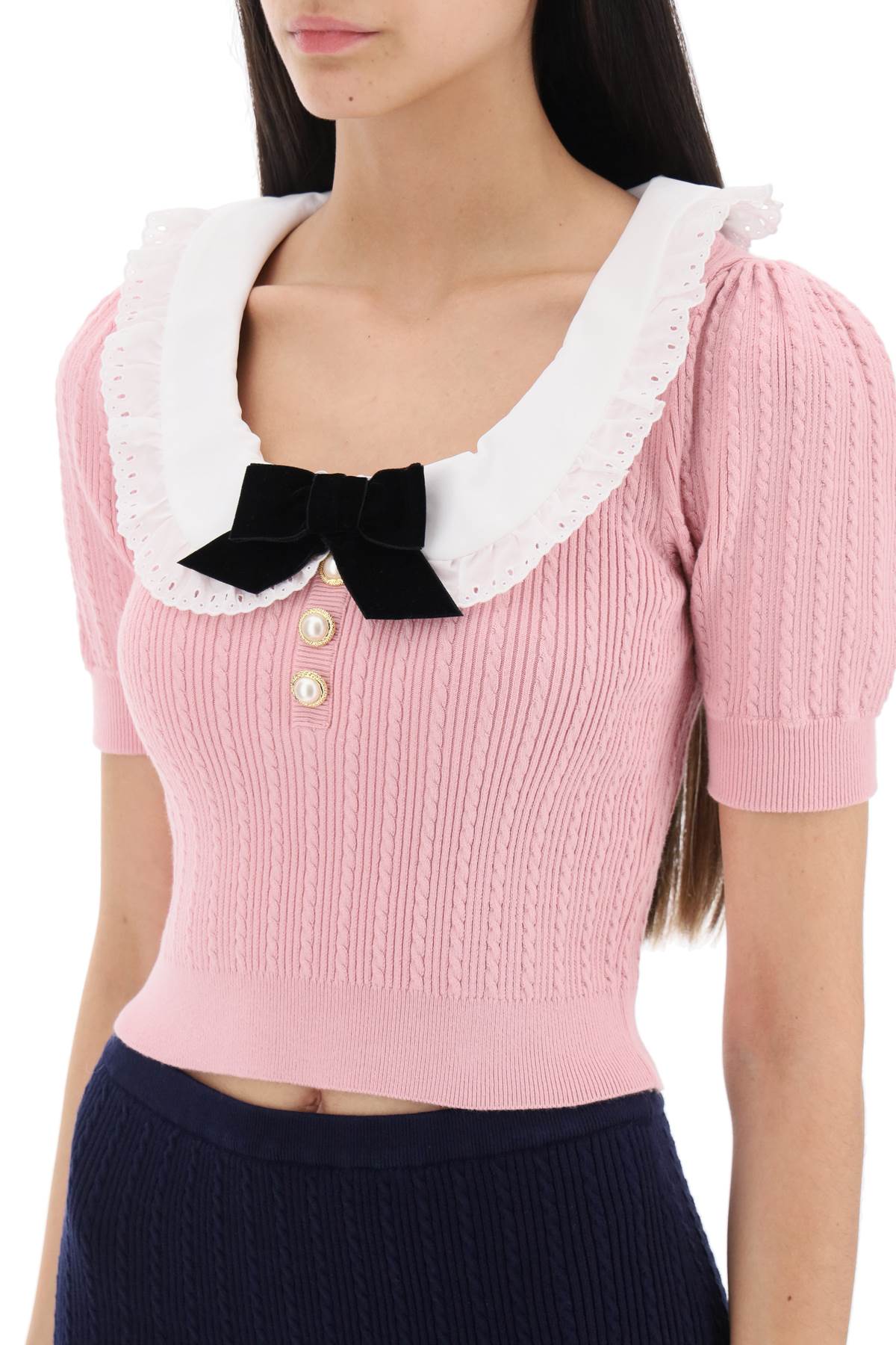 Alessandra Rich Knitted Top with Cotton Collar - Women's Elegant Casual Sweater for Office & Weekend Outings