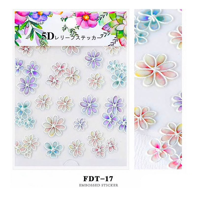 5D Embossed Flowers Nail Art Stickers - Self-Adhesive Nail Decals for Women, DIY Manicure Decorations - Perfect for Parties, Weddings, and Special Occasions