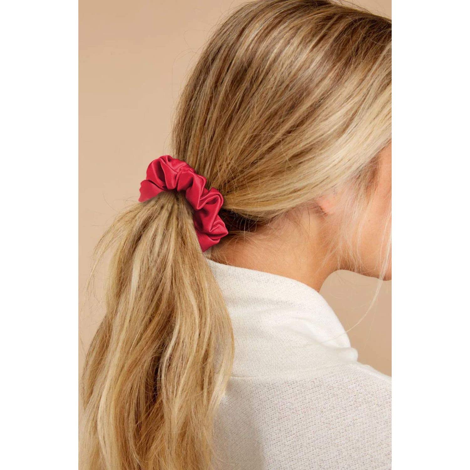 FAMEZA 2 Pack Black & Red Silk Scrunchies for Women - Soft Satin Hair Ties for Thick, Curly Hair - Mulberry Silk Ponytail Holders & Sleep Hair Bands (Perfect for Workouts, Office, and Overnight Hair Protection)