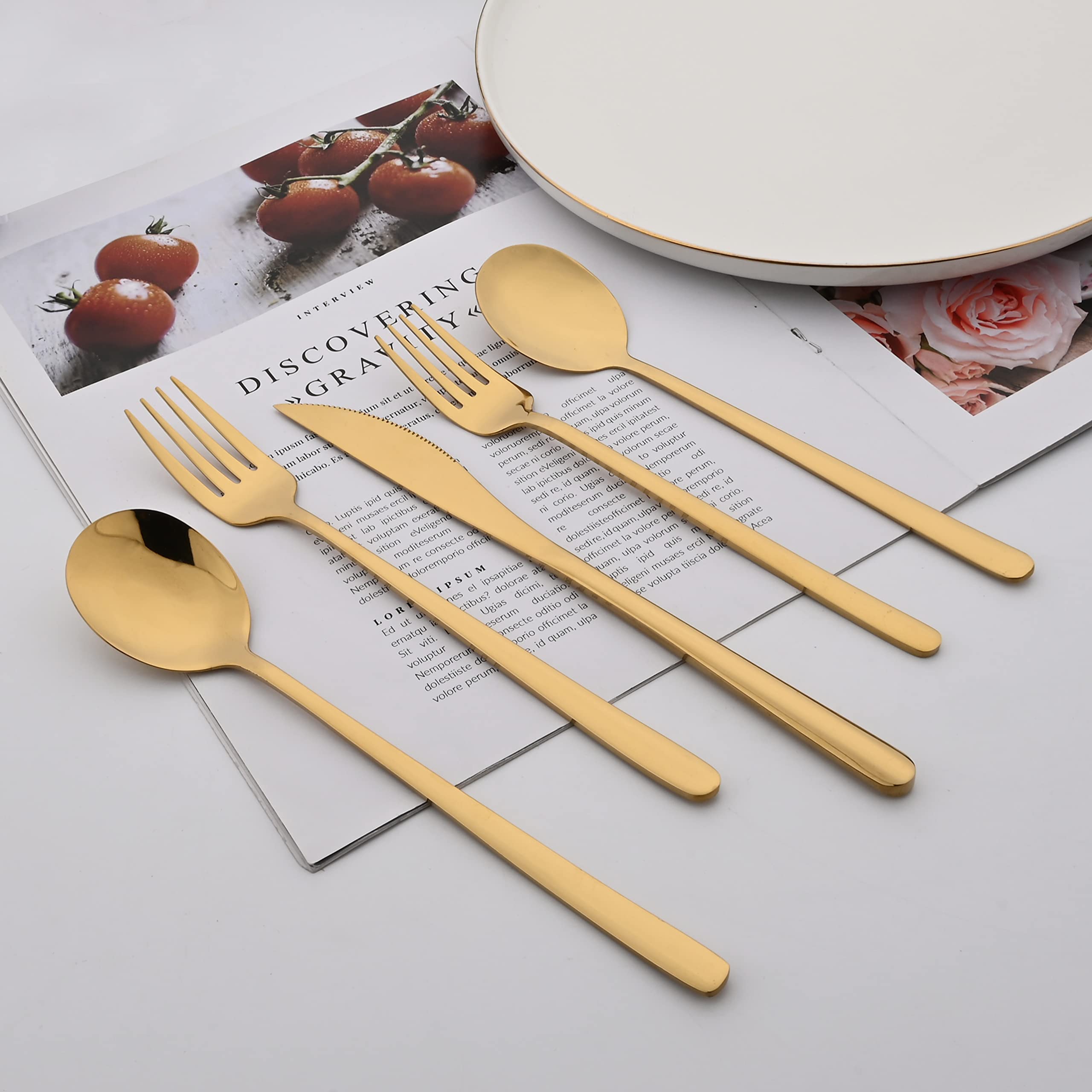 50-Piece Stainless Steel Flatware Set for 10 - Gold Mirror Finish Cutlery with Knife, Fork & Spoon - Elegant Dining Utensils for Home, Kitchen, Restaurant & Hotel - Dishwasher Safe & Ergonomic Design - Perfect for Dinner Parties, Weddings & Everyday Use