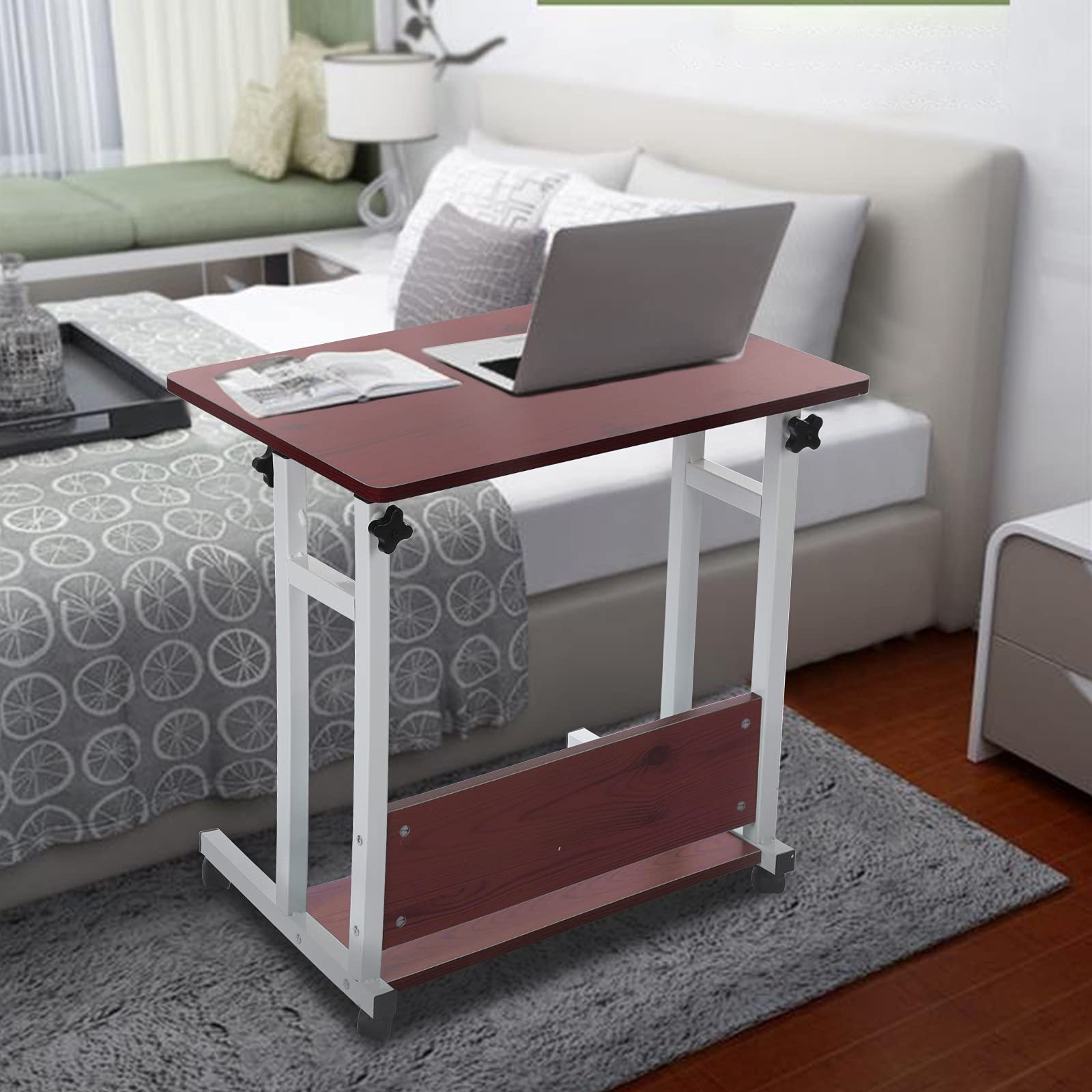 Adjustable Height Mobile Computer Desk - Home Office Lifting Desk with Wheels, Space-Saving Laptop Workstation for Small Spaces, Bedside Table & Study Desk - Easy Assembly (Perfect for Remote Work, Gaming & Dorm Rooms)