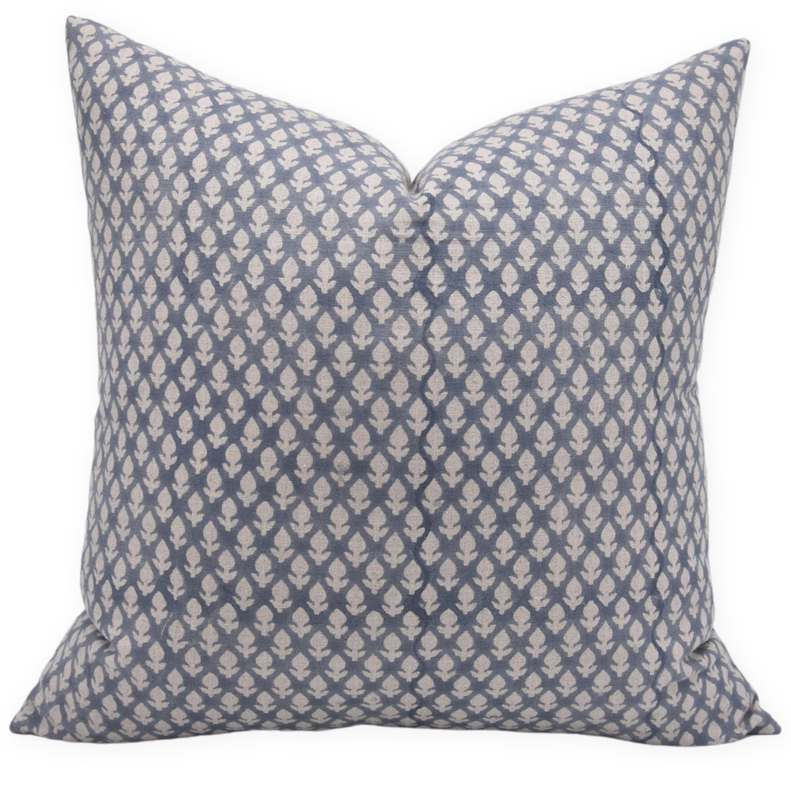 Handmade Block Print Pure Linen 26x26 Inch Throw Pillow Cover - Bohemian Farmhouse Decor for Sofa, Couch & Bed | Fall Home Accent, Living Room & Outdoor Use | Grey Haryali Design