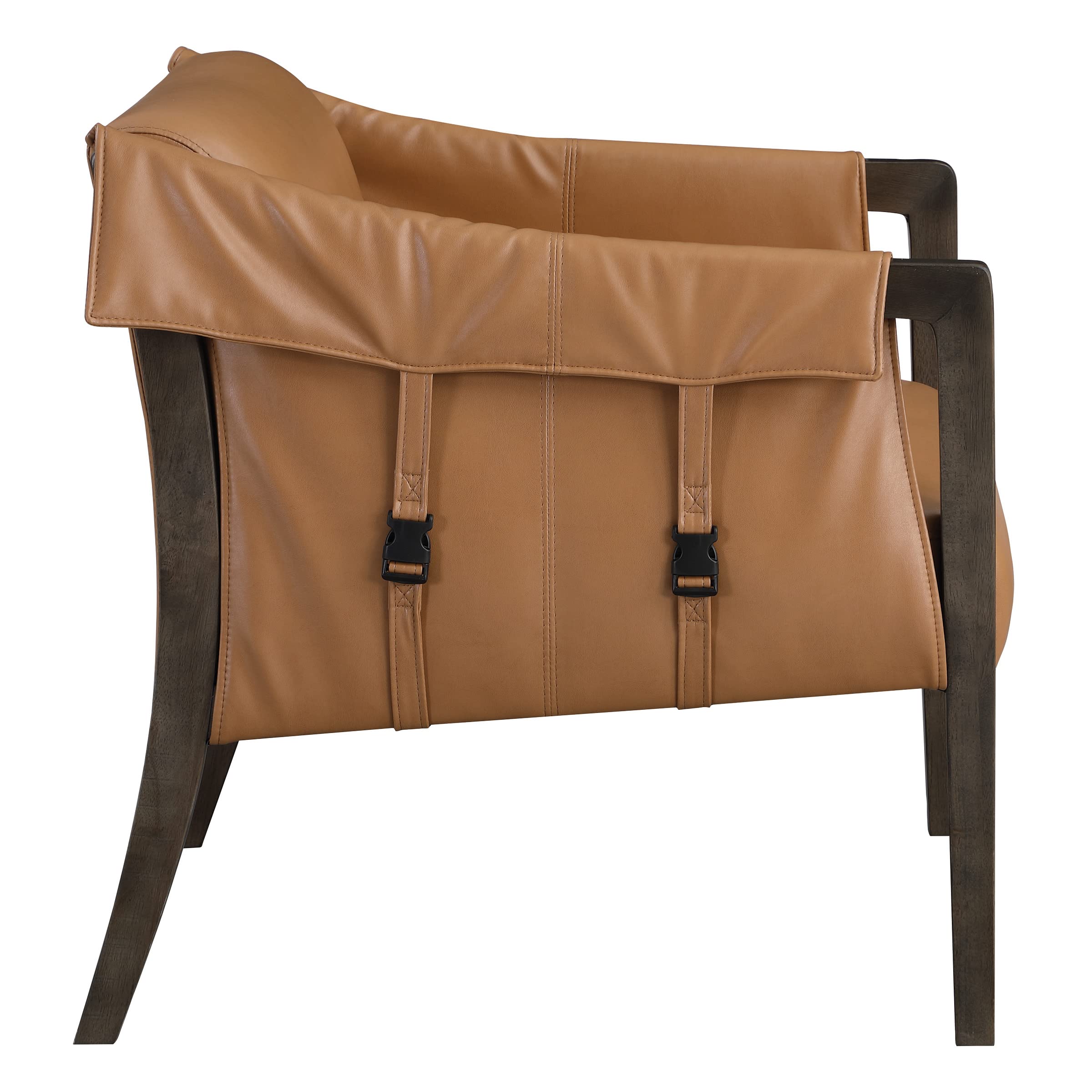 OSP Parkfield Faux Leather Accent Chair - Sling Buckle Design, Solid Hardwood Frame, Camel Brown - Perfect for Living Room, Office or Reading Nook