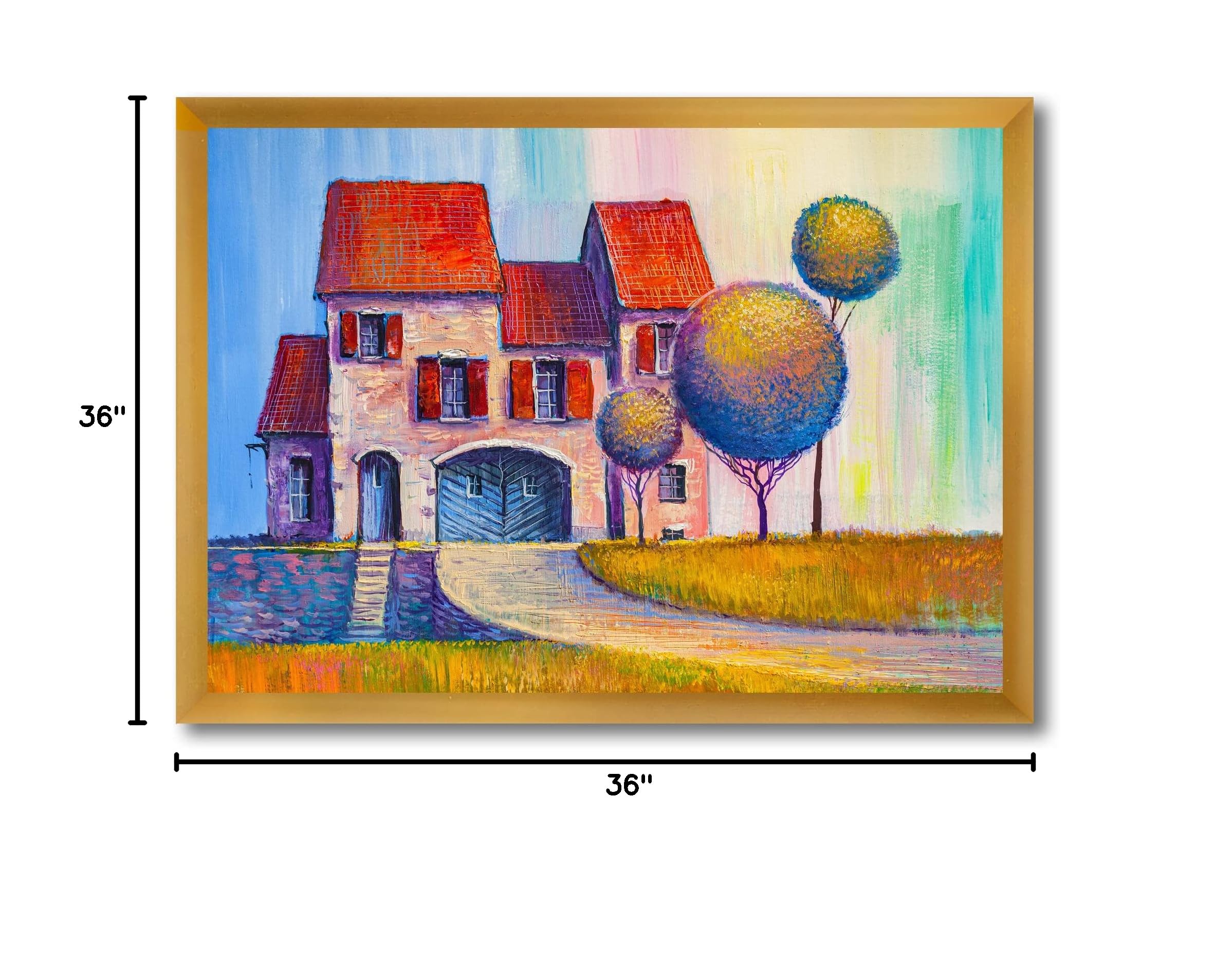 Modern Framed Wall Art - Red Roof Village House Design for Living Room, Bedroom & Office Decor | Home & Interior Design