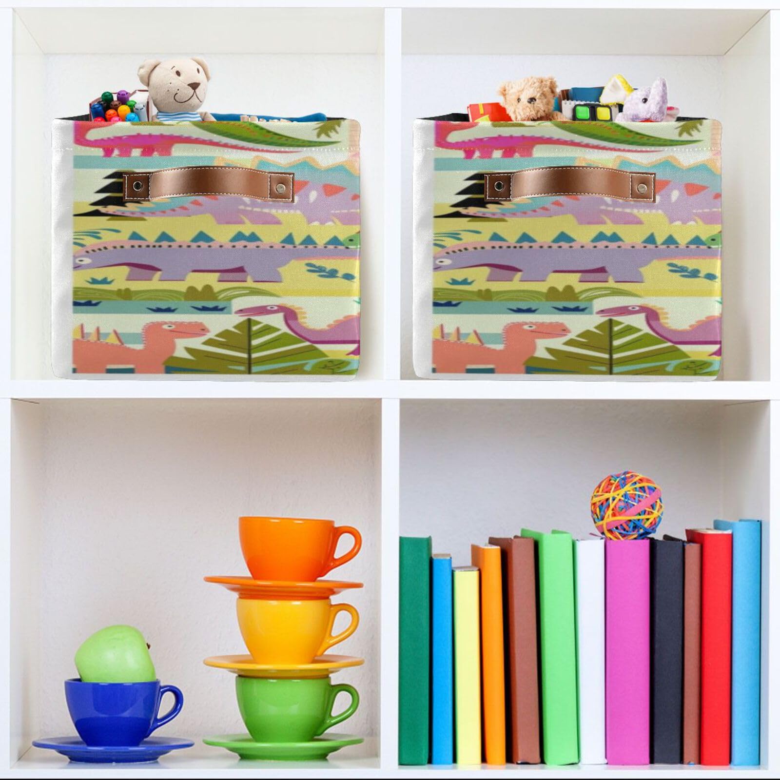 Large Fabric Storage Bins with Handles - Collapsible Decorative Baskets for Shelves, Closet Organizers | Perfect for Clothes, Toys, Home Storage & Kids' Dinosaur Toys | Space-Saving Solution for Bedroom, Nursery & Playroom Organization
