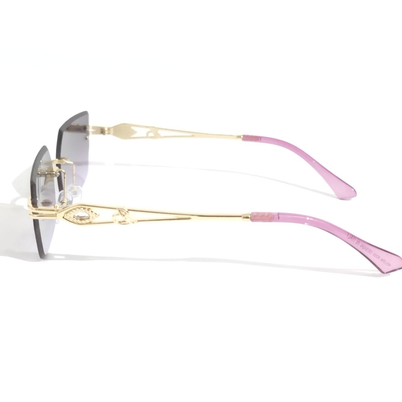 Stylish Purple Lens Gold Frame Rimless Sunglasses for Women & Men - Perfect for Beach, Driving, and Outdoor Activities