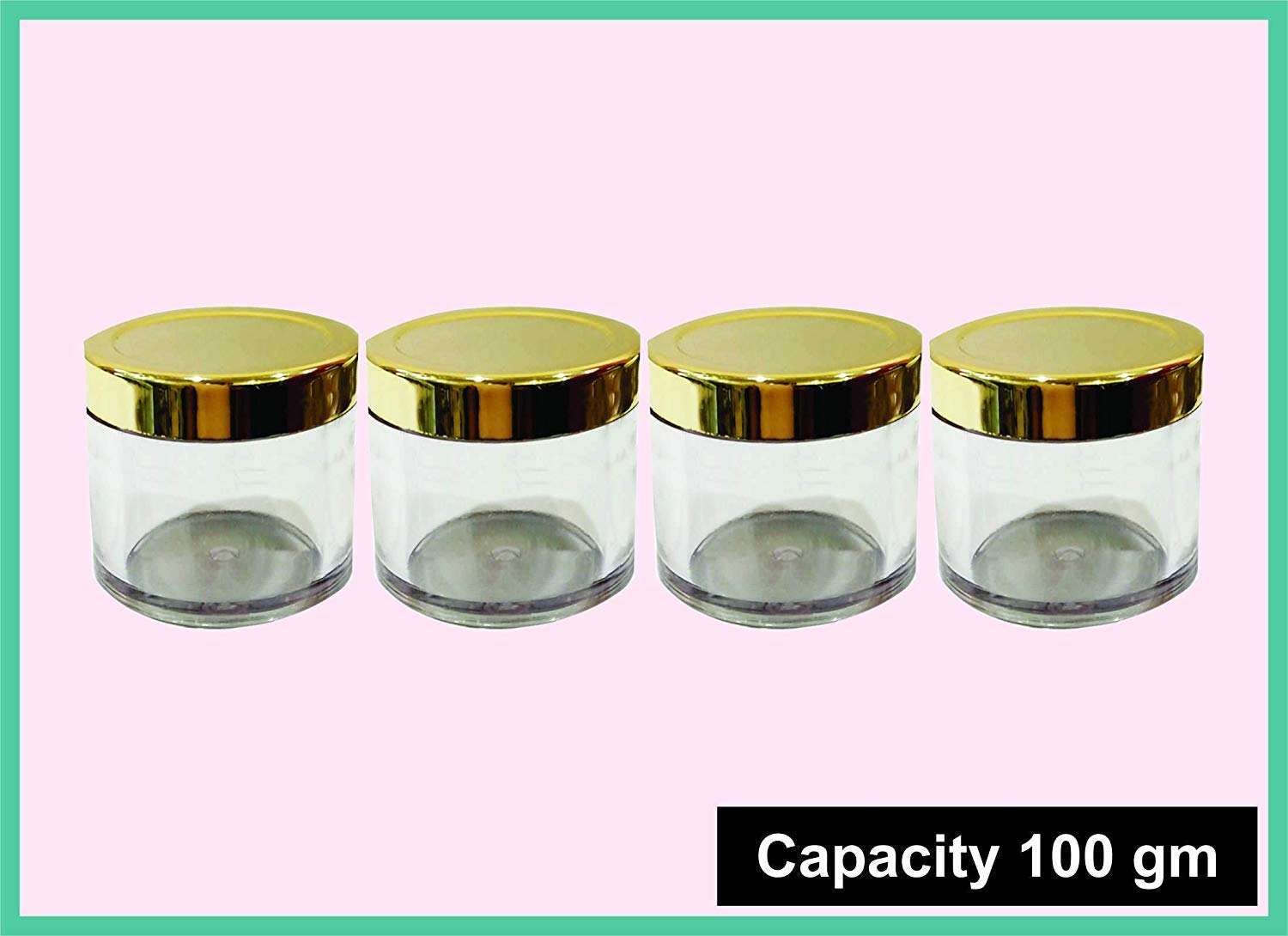 Dinemart 4-Piece 100GM Empty Cosmetic Jars with Golden Lids & White Inner Lids - Perfect for Lip Balm, Body Butter & DIY Skincare - Clear Plastic Containers for Home Beauty & Crafting (Set of 4)