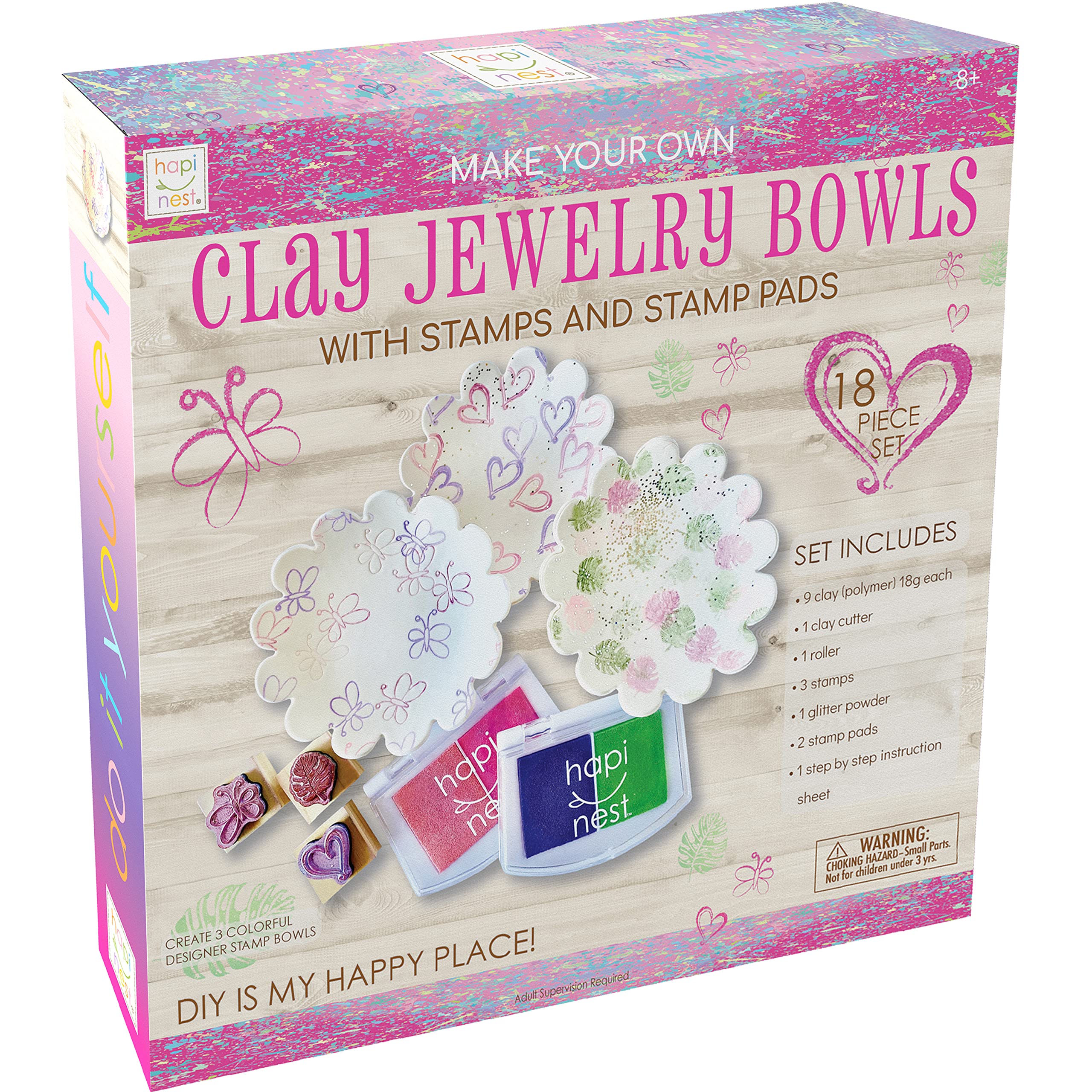 Hapinest DIY Clay Jewelry Dish Kit with Stamps - Creative Arts and Crafts Gift for Girls Ages 8-12 - Perfect for Birthday Gifts, Party Favors & Creative Playtime