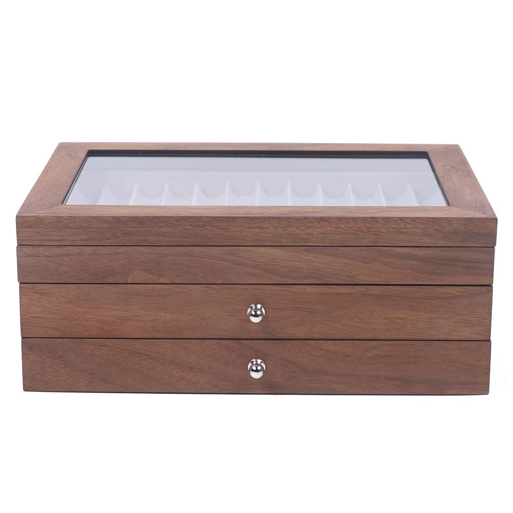 3 Layer Wooden Pen Display Box with 34 Slots - Luxury Fountain Pen Storage Organizer with Drawers & Lid - Walnut Wood Collector Case for Home, Office or Retail Shop - Perfect for Pen Enthusiasts & Gift Giving