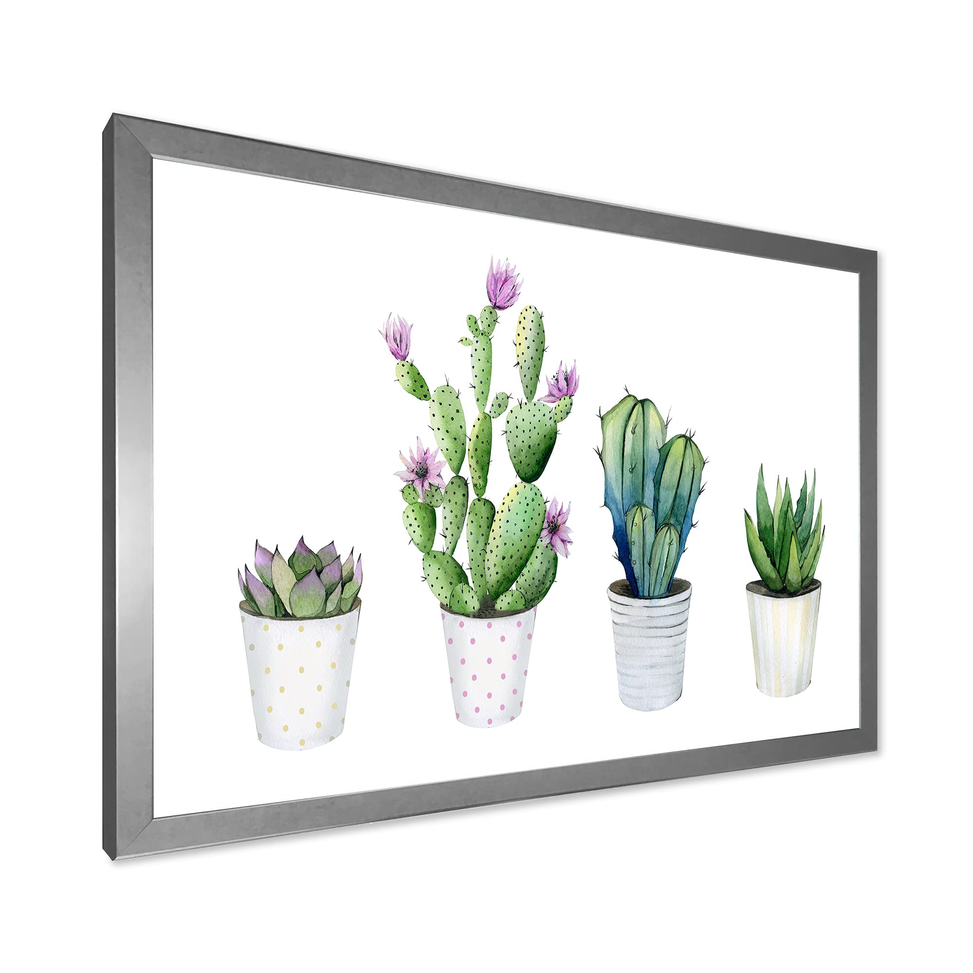 DesignQ Cactus & Succulent Aloe Vera Potted Plants - Farmhouse Style Framed Wall Art Decor for Living Room, Office & Home Interior