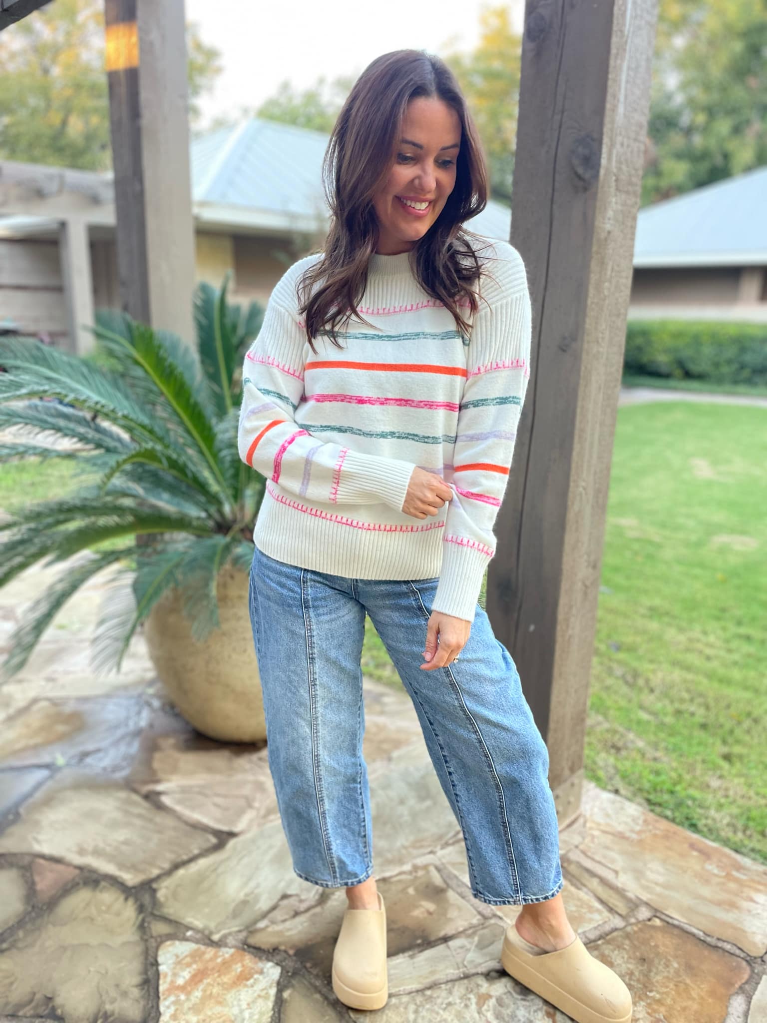 PREORDER: Striped Sweater for Women - Soft & Cozy Pullover in 2 Colors (Happy & Navy) - Perfect for Casual Outfits, Fall Layering & Holiday Gatherings