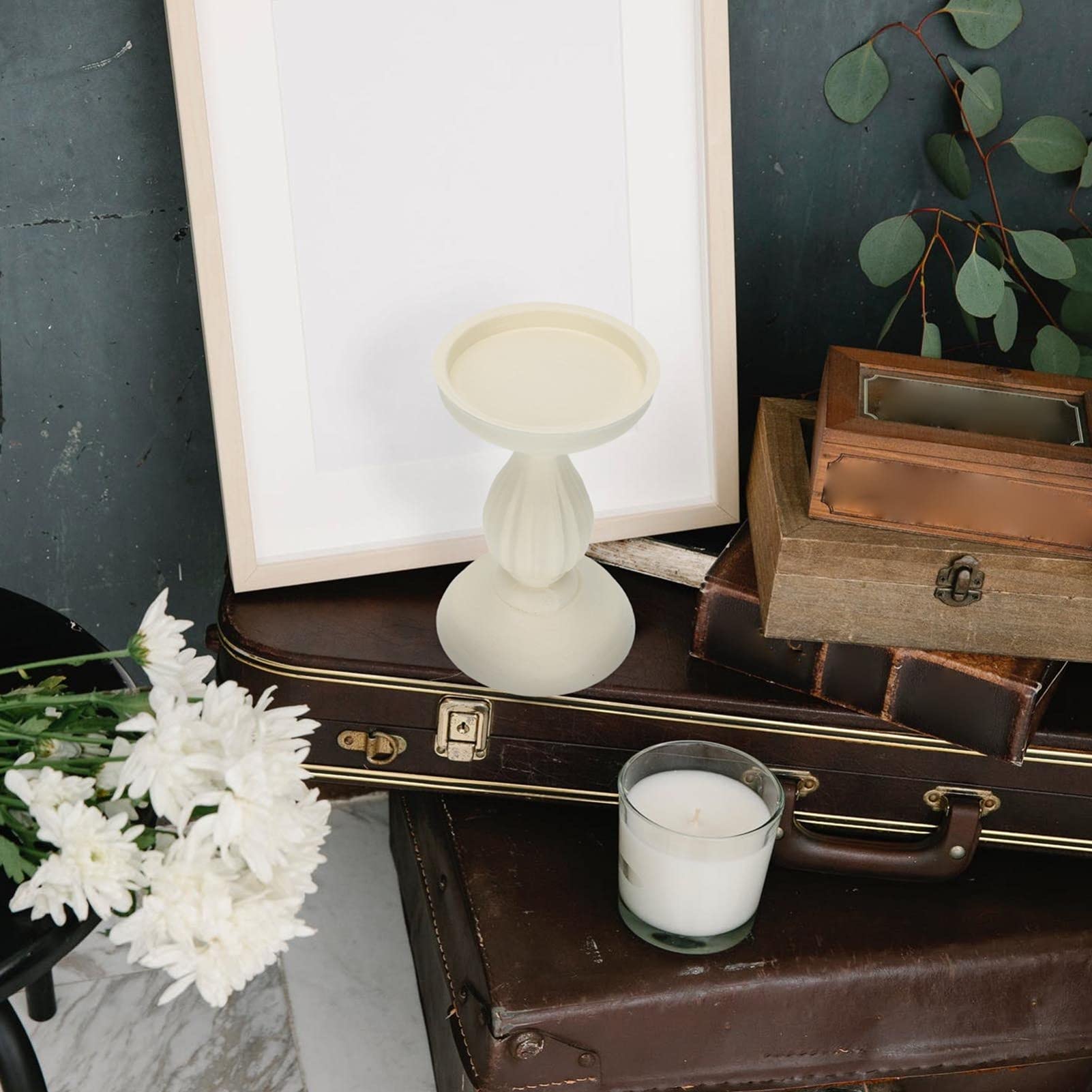Elegant Roman Column Candle Holder - White Resin Candlestick Stand for Pillar & Tea Light Candles - Greek Figurine Base Wedding Table Centerpiece - Perfect for Home Decor, Romantic Dinners & Special Events