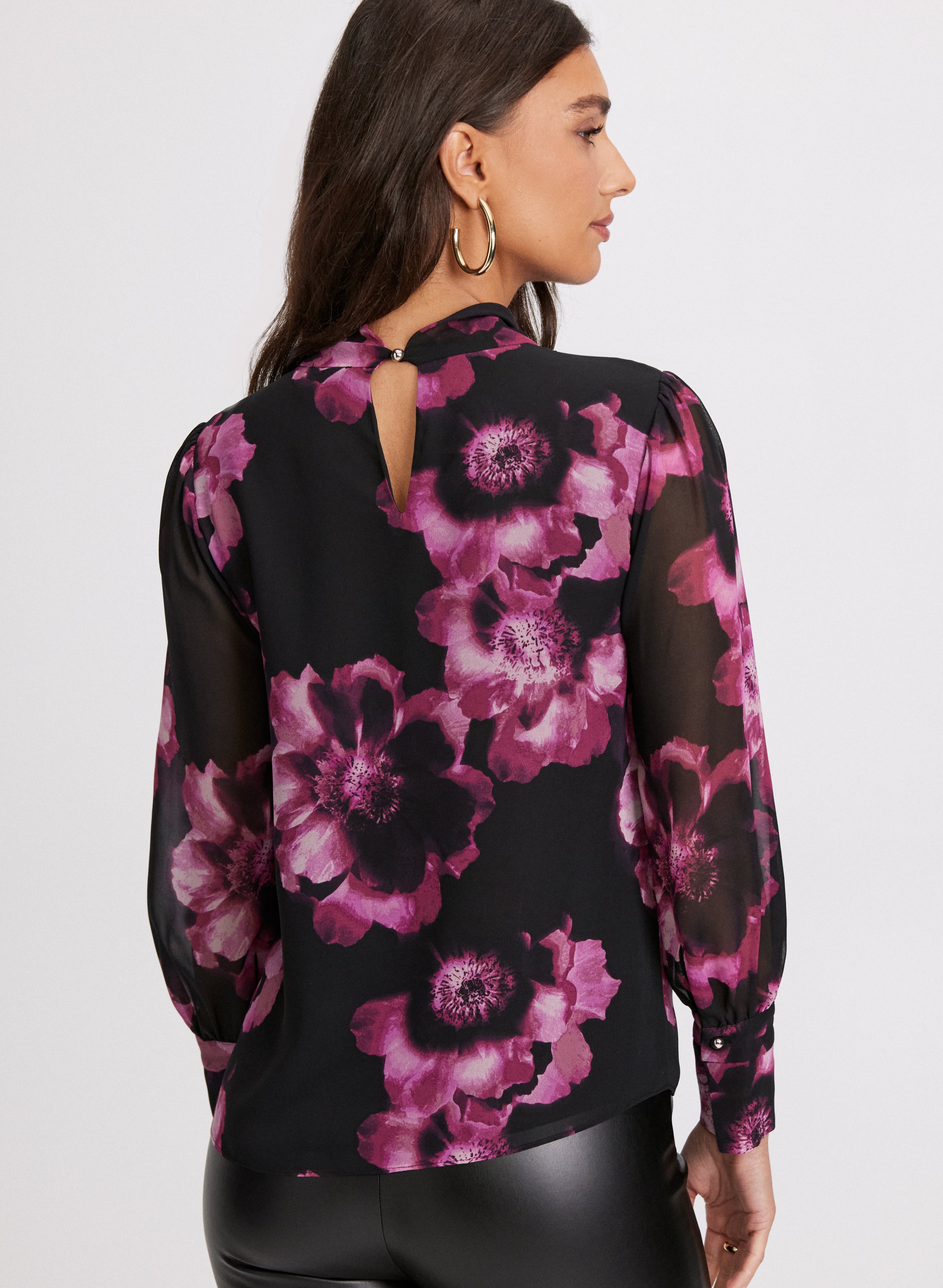 Floral Print Twist Neck Blouse for Women - Elegant Ruffled Sleeve Top for Spring Summer Office & Date Night Outfits