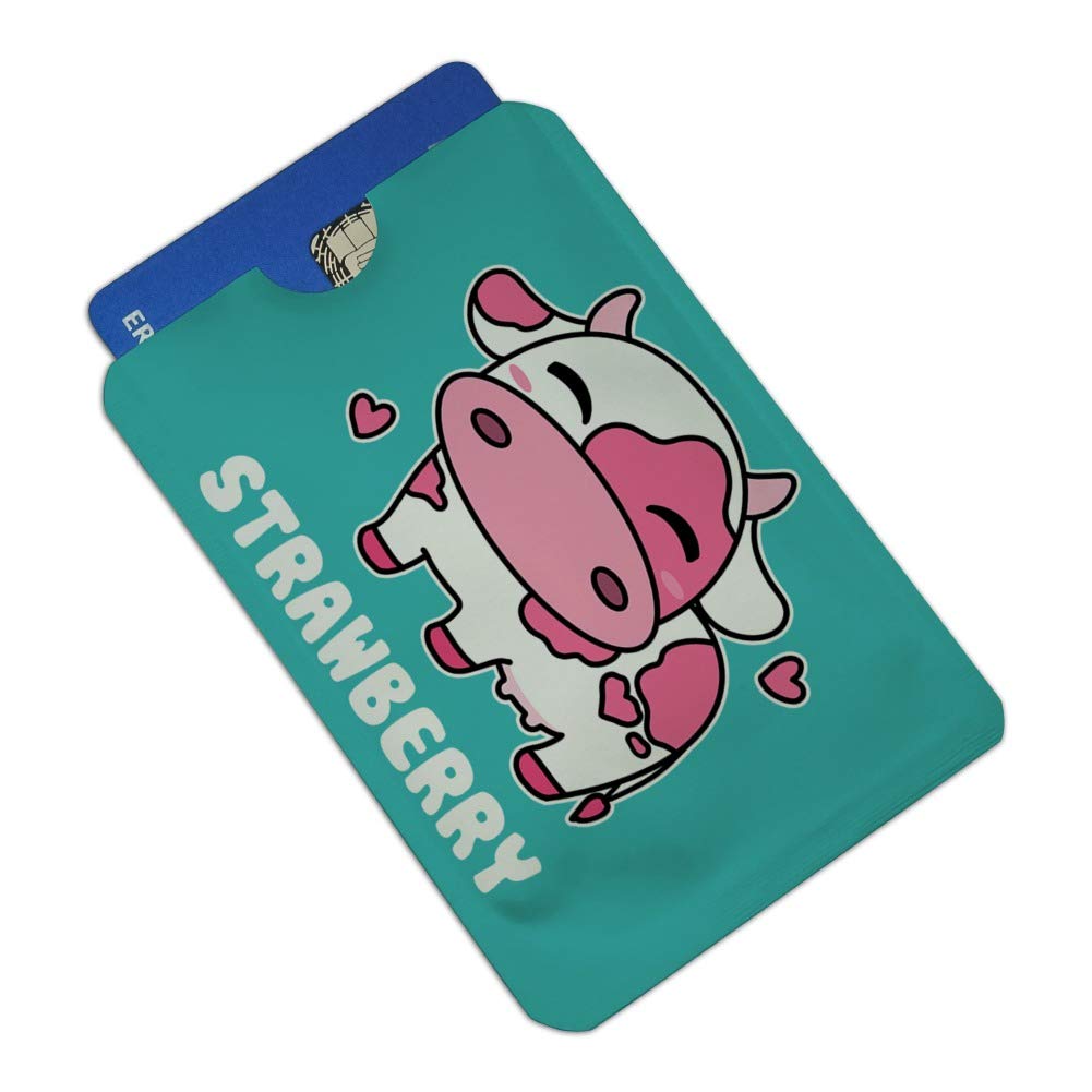 Cute Kawaii Strawberry Milk Cow RFID Blocking Credit Card Holder - Set of 4 Slim Wallet Protectors for Women & Girls - Perfect for Travel, Shopping, and Everyday Use