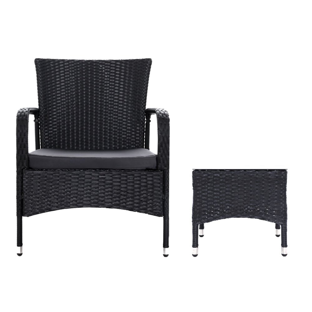 3-Piece Outdoor Bistro Set - Patio Furniture Wicker Chairs & Table (Luca) - Perfect for Garden, Balcony, and Backyard Relaxation