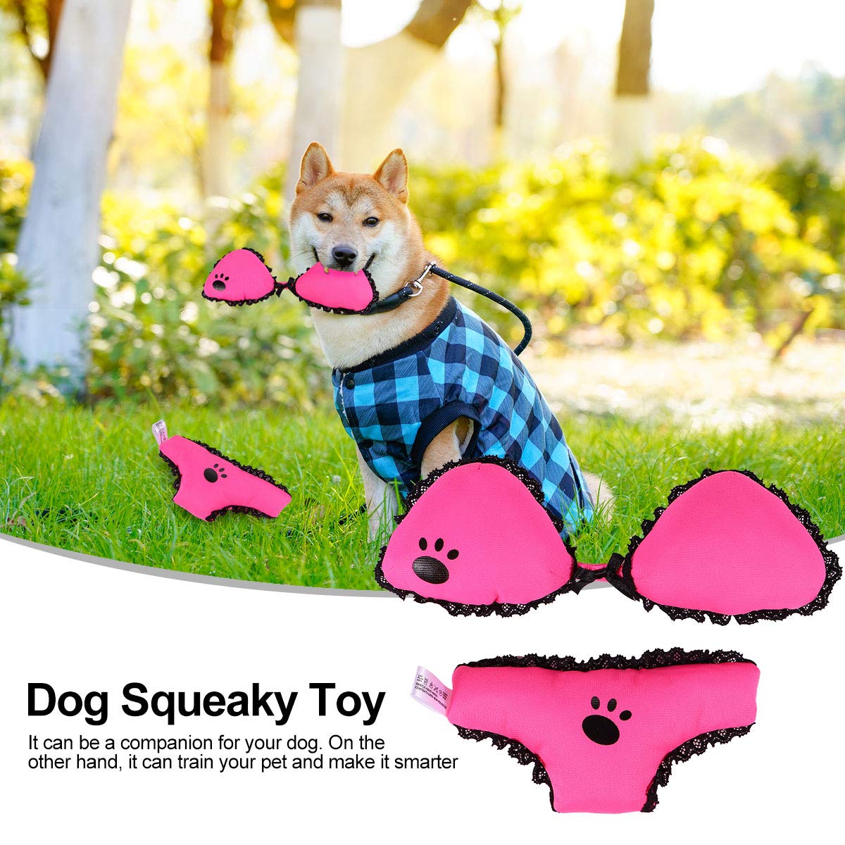 2pcs Dog Bikini Plush Toy with Squeaker & Crinkle Sound - Interactive Pet Chew Toy for Puppy Teething, Training & Play - Fun Dog & Cat Toys for Indoor/Outdoor Playtime & Bonding