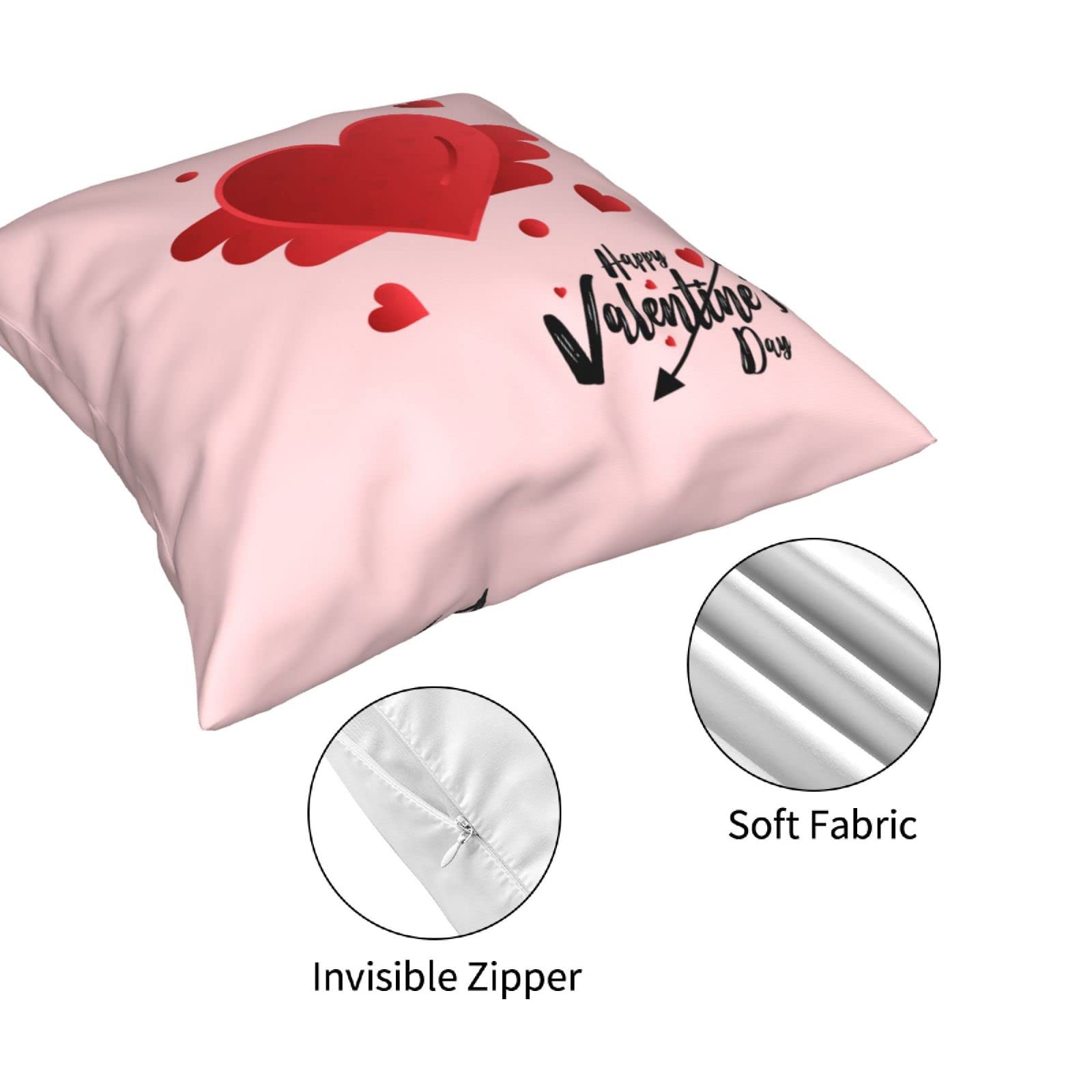 Valentine's Day Heart Print Pink Decorative Throw Pillow Covers - Soft Cushion Cases for Bedroom, Sofa, Chair & Car - Romantic Home Decor Gift for Couples