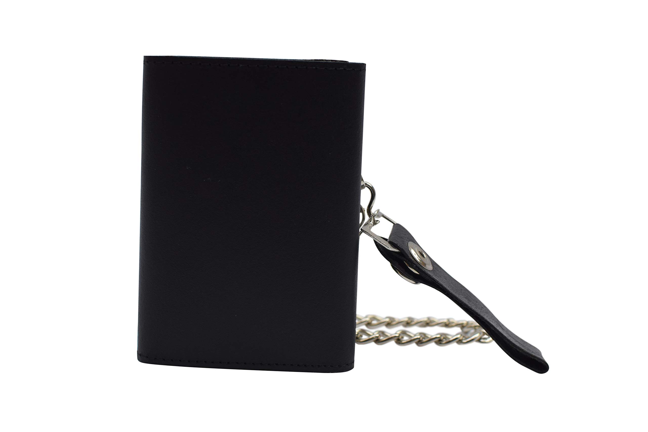 MARSHAL Men's Genuine Leather Black Trifold Wallet with Chain - Biker Trucker Motorcycle Wallet for Men - Perfect for Riding, Travel & Everyday Use