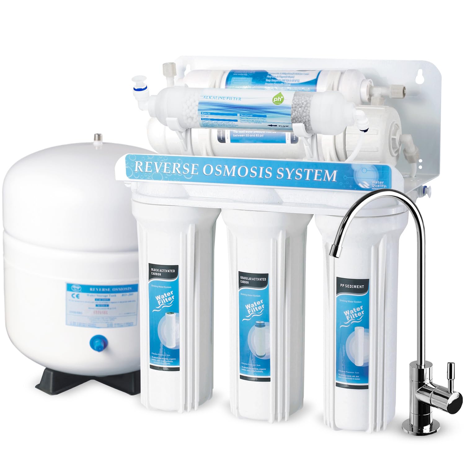 Geekpure 6-Stage Reverse Osmosis RO Drinking Water Filtration System with Alkaline pH+ Filter - 75GPD for Clean, Healthy Water at Home & Office