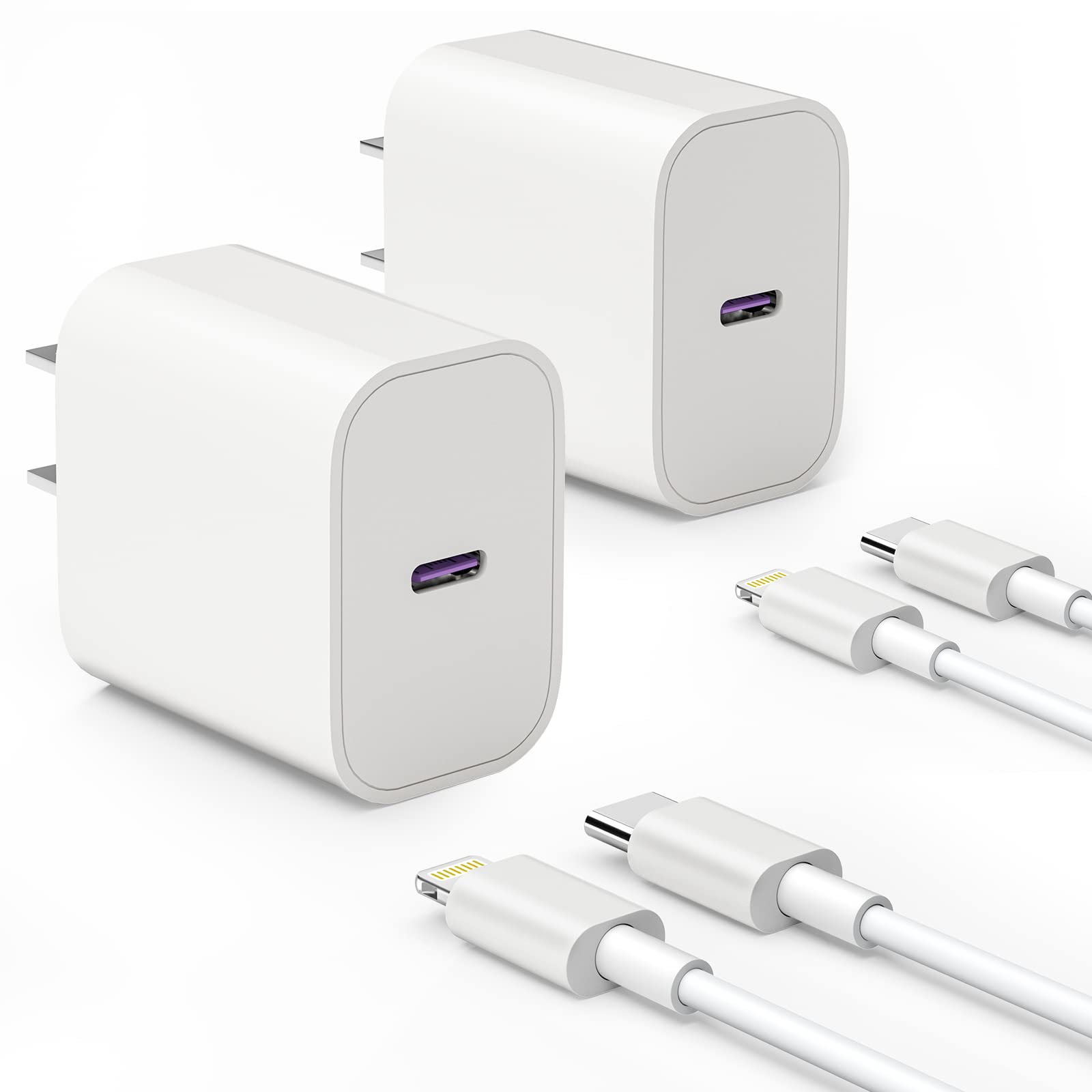 Apple MFi Certified 20W PD Fast Charger with 10FT USB-C to Lightning Cable - Compatible with iPhone 14/13/12/11 Pro/Max/XR/XS/Plus, iPad & AirPods (2 Pack) - Perfect for Home, Office & Travel Charging