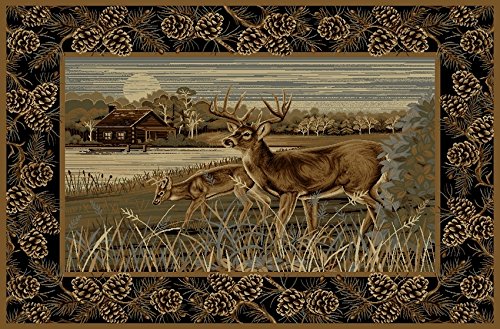 Champion Rugs Rustic Wildlife Nature Cabin Deer Scene Lodge Area Rug - 5'3